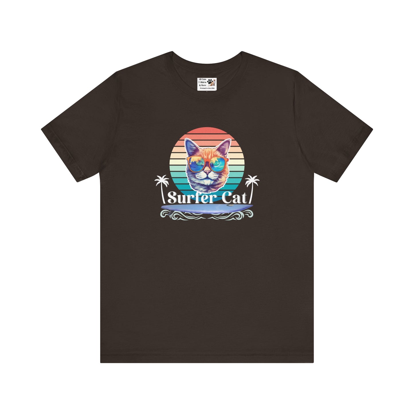 Surfer Cat Tee - Fun Unisex Jersey T-Shirt, Ocean Vibe Apparel, Cat Lover Gift, Summer Fashion, Beach Party Wear