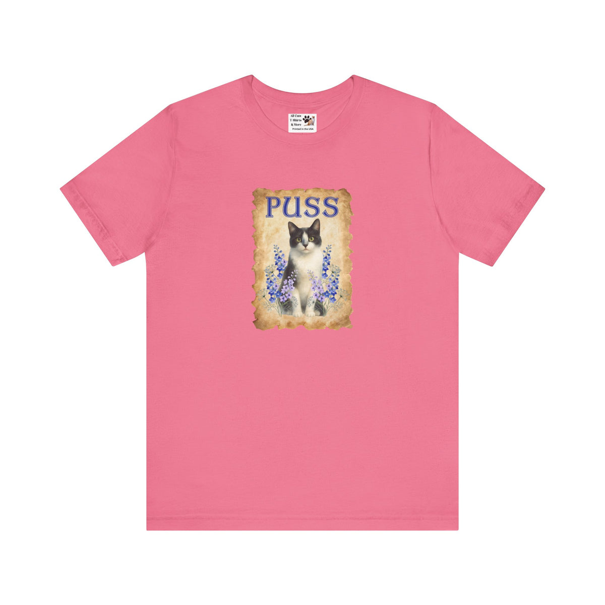 "Puss" Vintage Floral Cat T-Shirt - (Pussycat Graphic Tee)