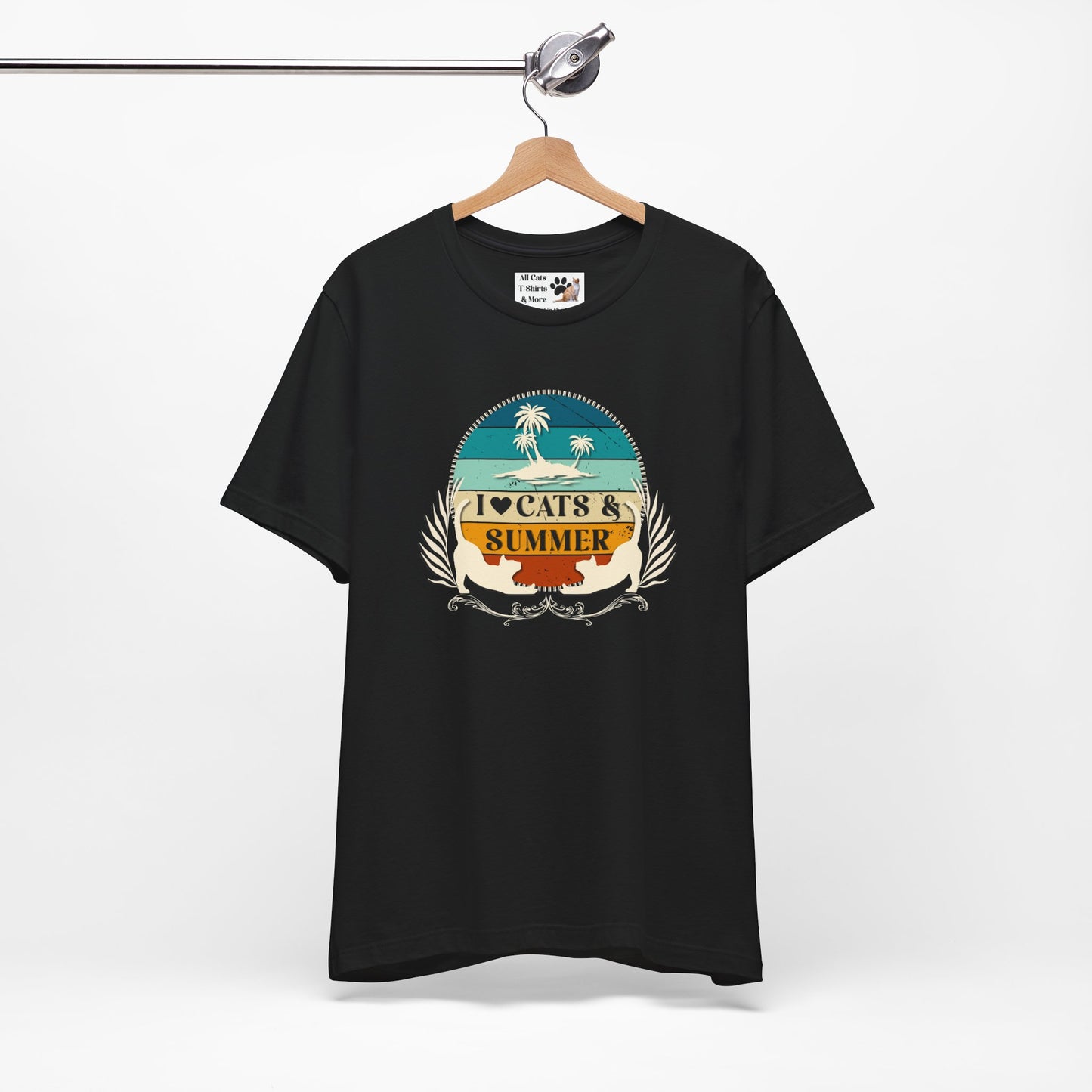 I Love Cats & Summer Graphic T-Shirt – (Summer Cat Shirt, Ideal for Cat Fans, Gift for Cat Owners)