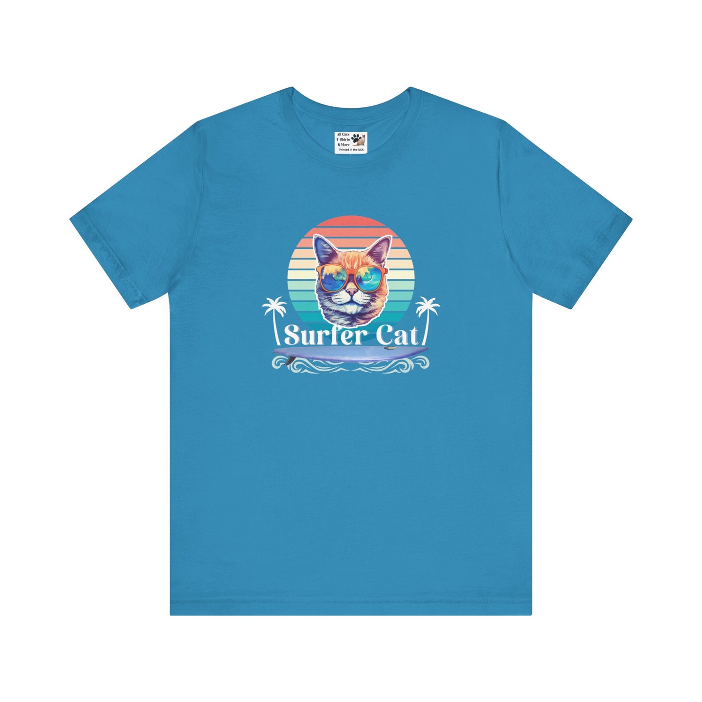 Surfer Cat Tee - Fun Unisex Jersey T-Shirt, Ocean Vibe Apparel, Cat Lover Gift, Summer Fashion, Beach Party Wear