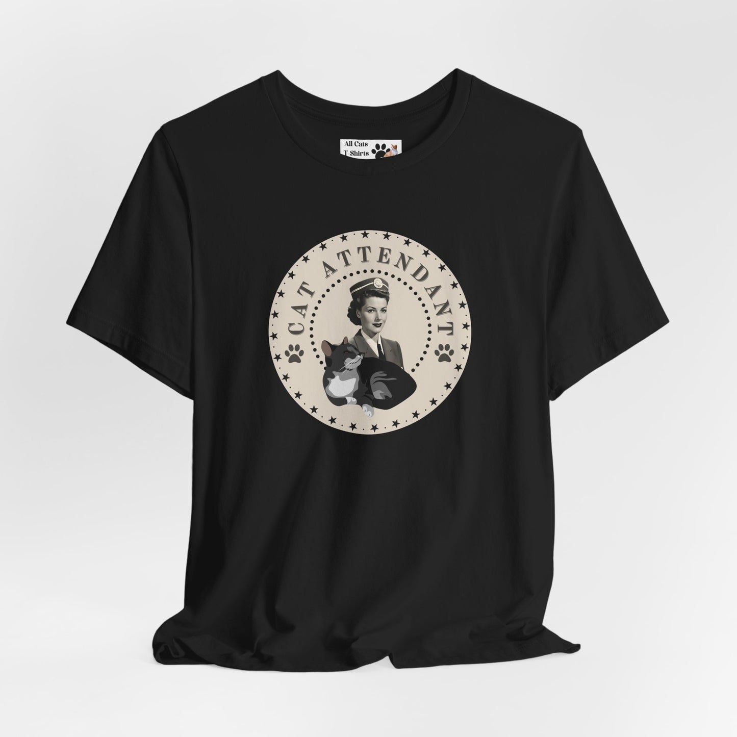 Vintage Style "Cat Attendant" T-Shirt - (Unisex Jersey Short Sleeve Tee - Perfect Gift for Cat Lovers!)