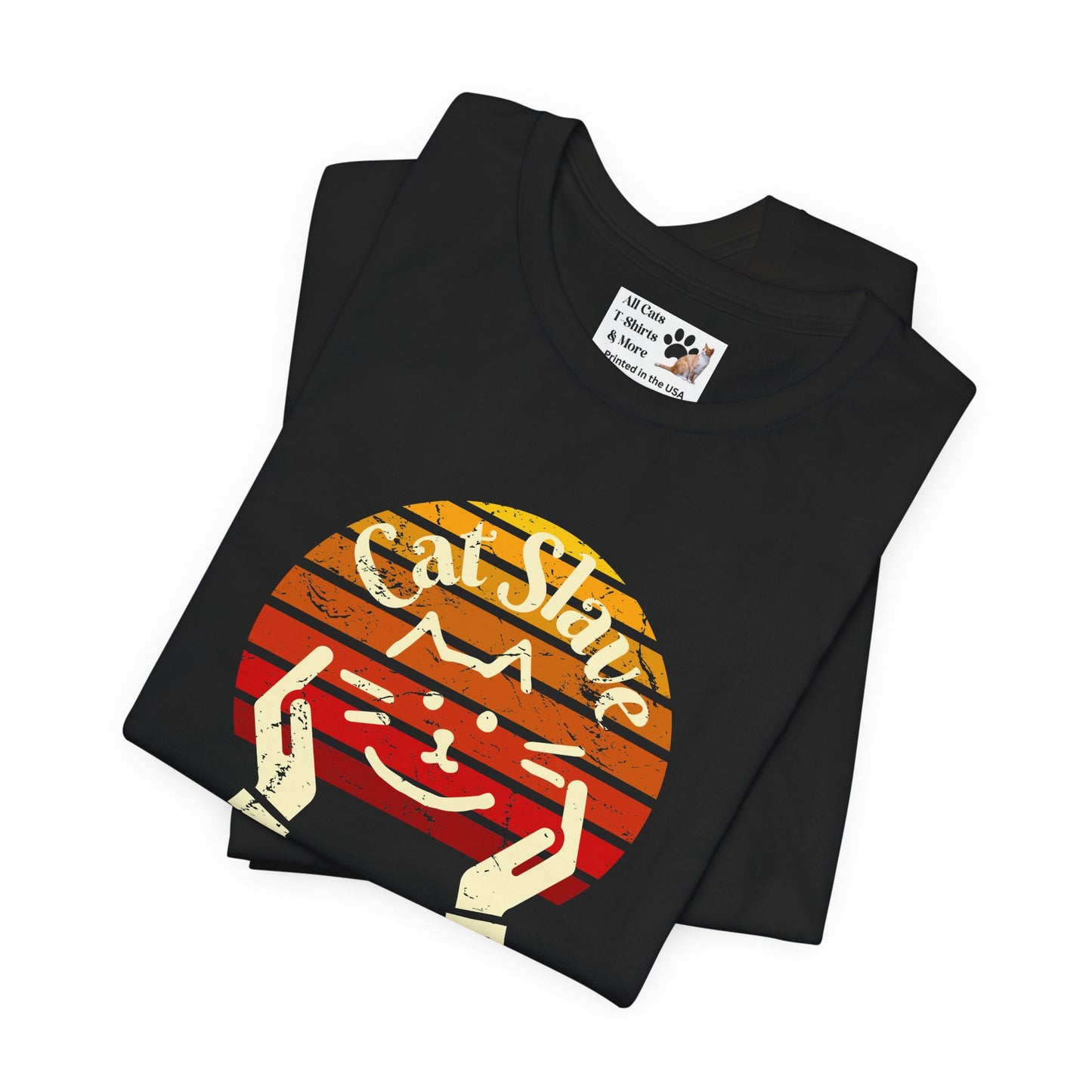 Cat Slave Vintage Sunset T-Shirt - (Unisex Jersey Tee - Casual & Trendy Distressed Style Design, Cat Fan Tee)