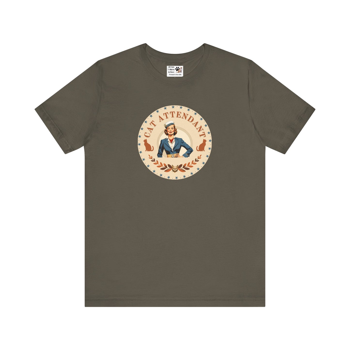 Vintage Style "Cat Attendant" T-Shirt - (Unisex Jersey Short Sleeve Tee - Perfect Gift for Cat Lovers!)