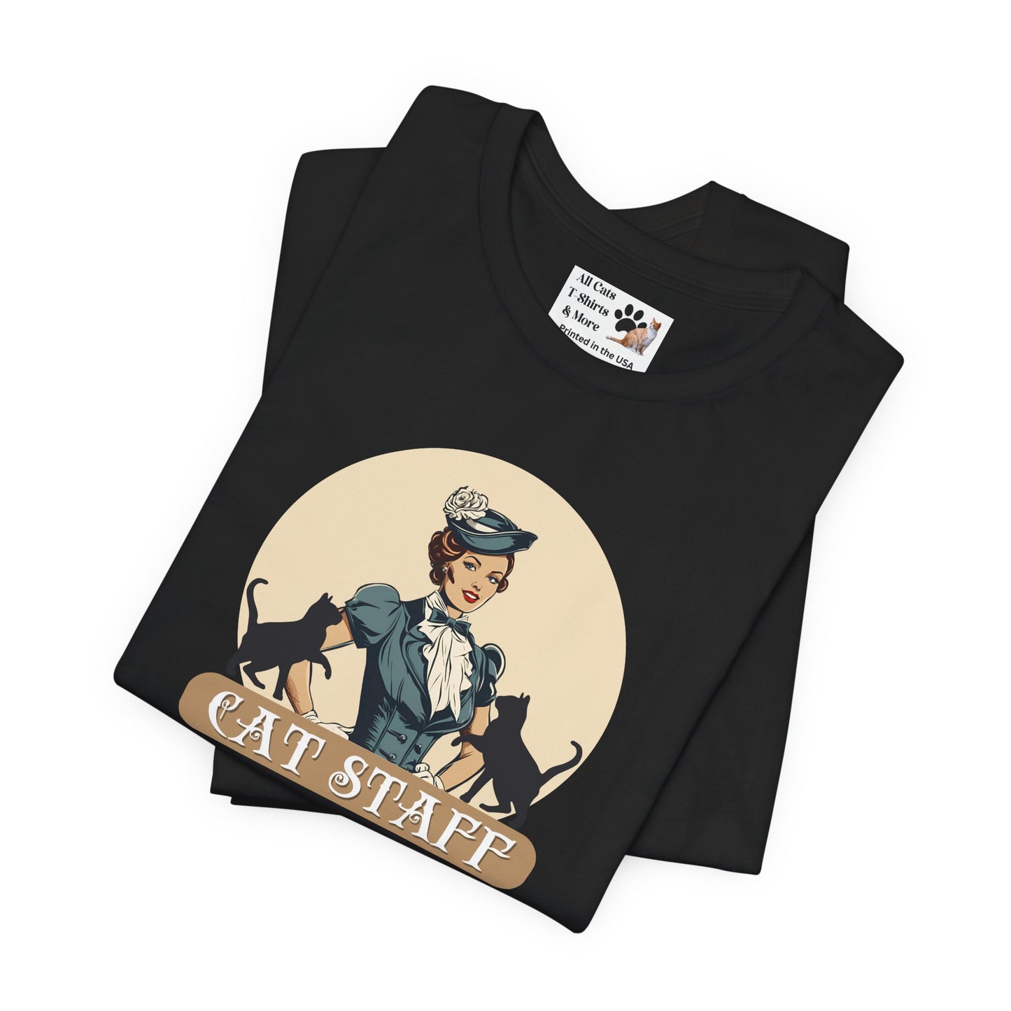 Cat Staff T-Shirt - ("Victorian Era Style" - Unisex Jersey Tee - Perfect for Cat Lovers)