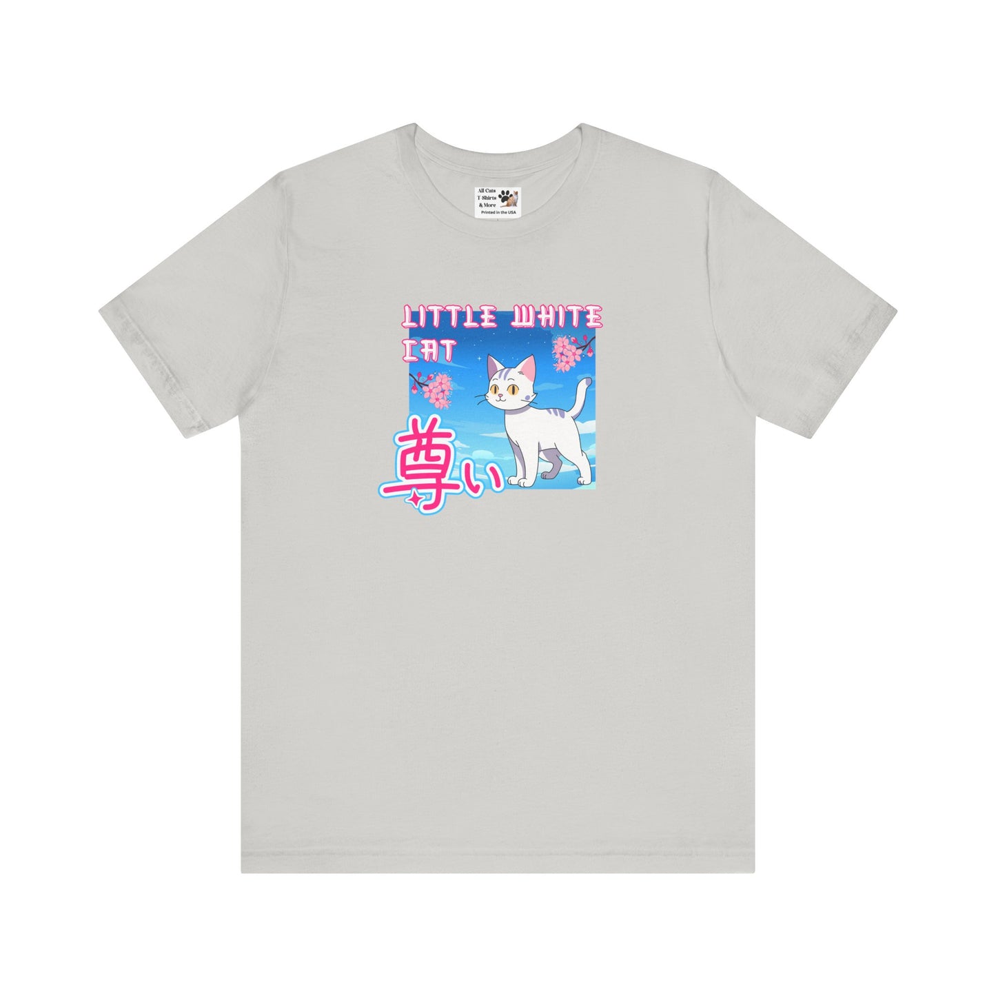 "Little White Cat" - Anime Style Design for Cat Lovers - (Unisex Jersey Short Sleeve Tee - Cute Cat Graphic Tee)