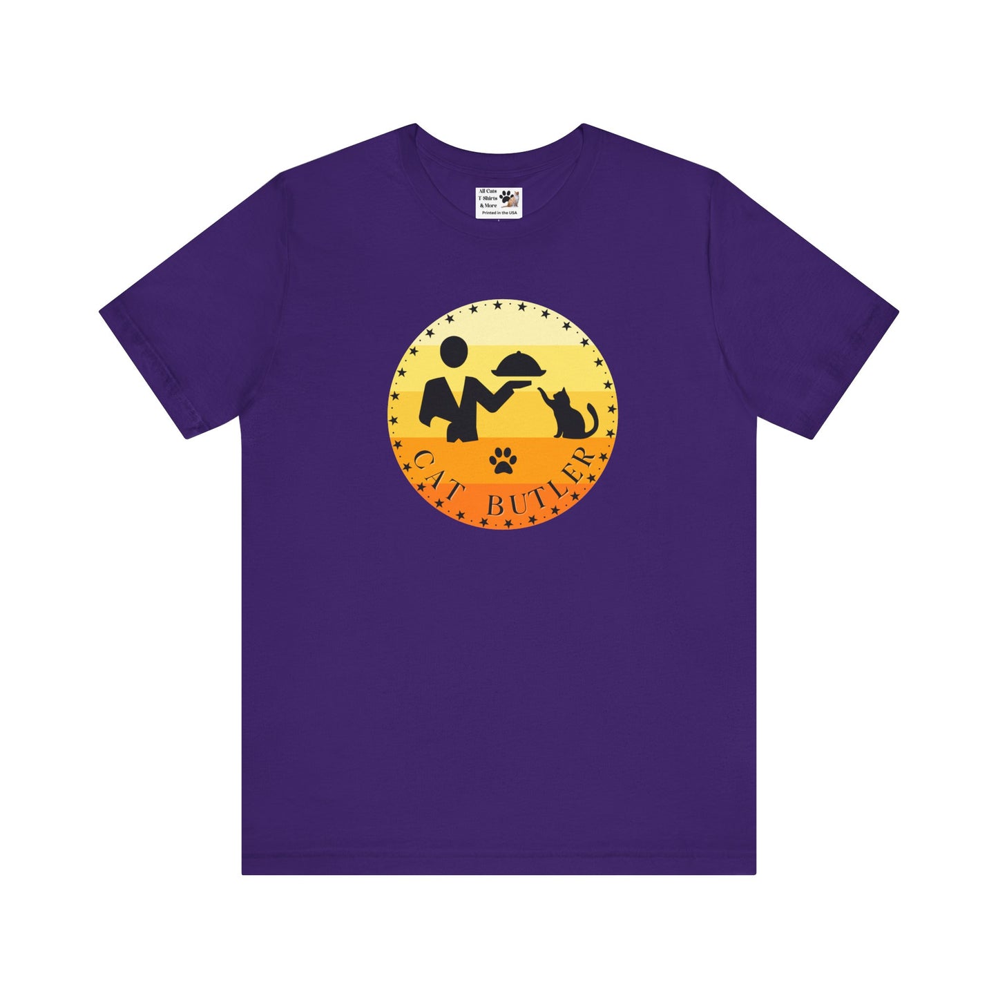 "Cat Butler" T-Shirt - With Vintage Sunset Graphic - (Unisex Jersey Short Sleeve Tee - Perfect Gift for Cat Lovers!)