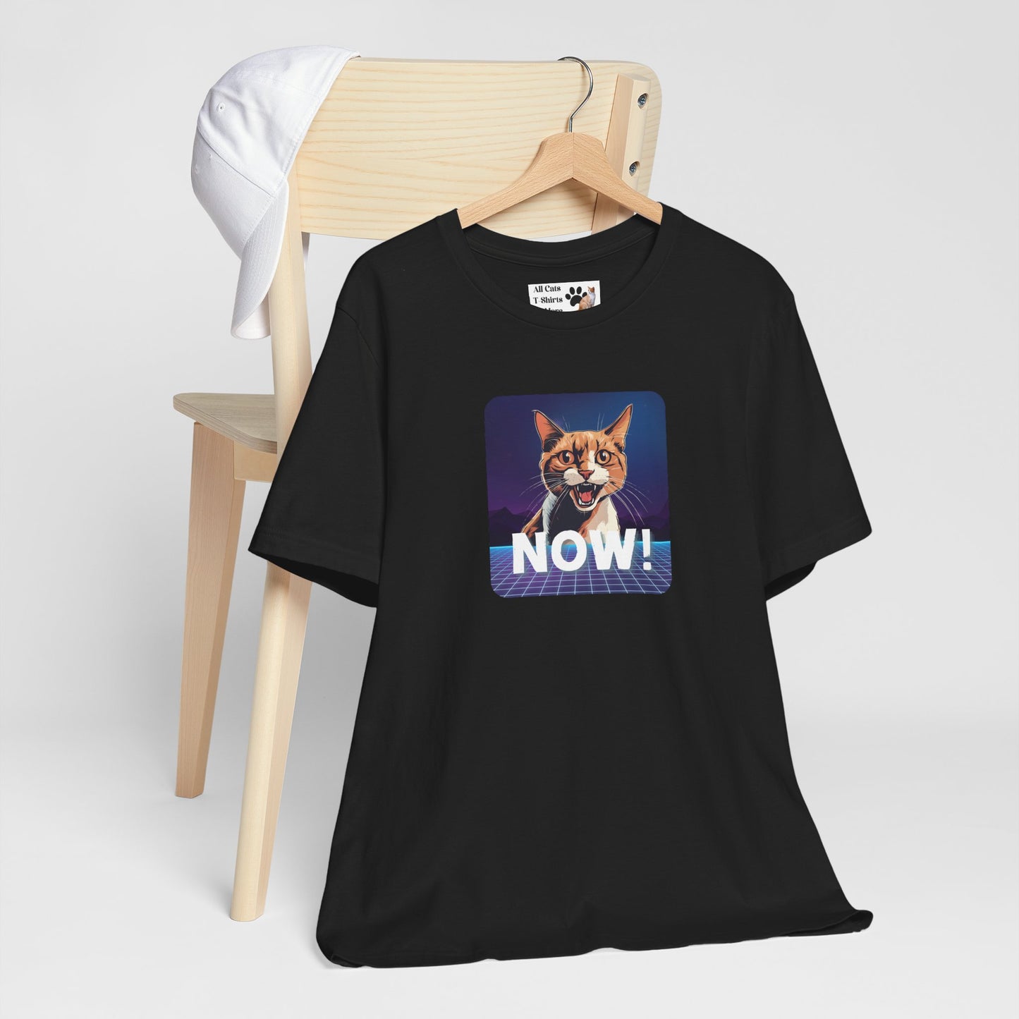 "NOW Cat" Retro Graphic T-Shirt - (Unisex Short Sleeve Tee - Fun & Quirky Design for Cat Fans)