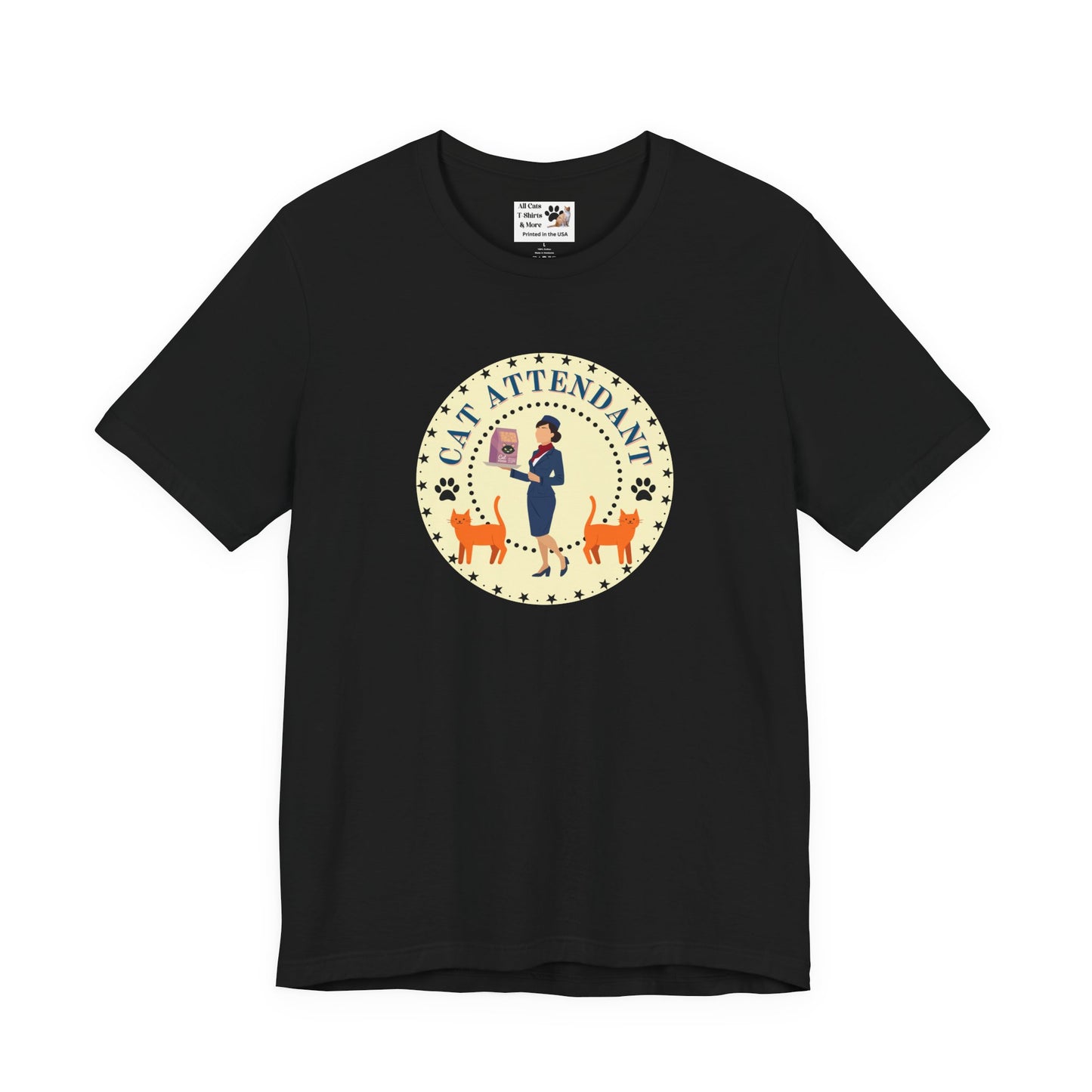 Cute "Cat Attendant" T-Shirt with Double Orange Cats - (Unisex Jersey Short Sleeve Tee - Perfect Gift for Cat Lovers!)