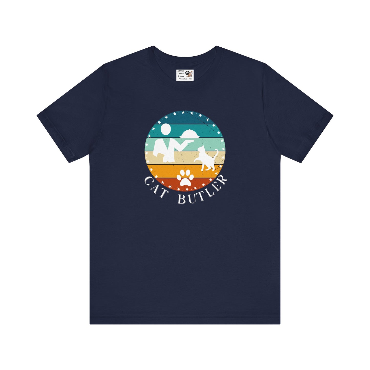"Cat Butler" T-Shirt - Vintage Sunset Style Graphic - (Unisex Jersey Short Sleeve Tee - Perfect Gift for Cat Lovers!)