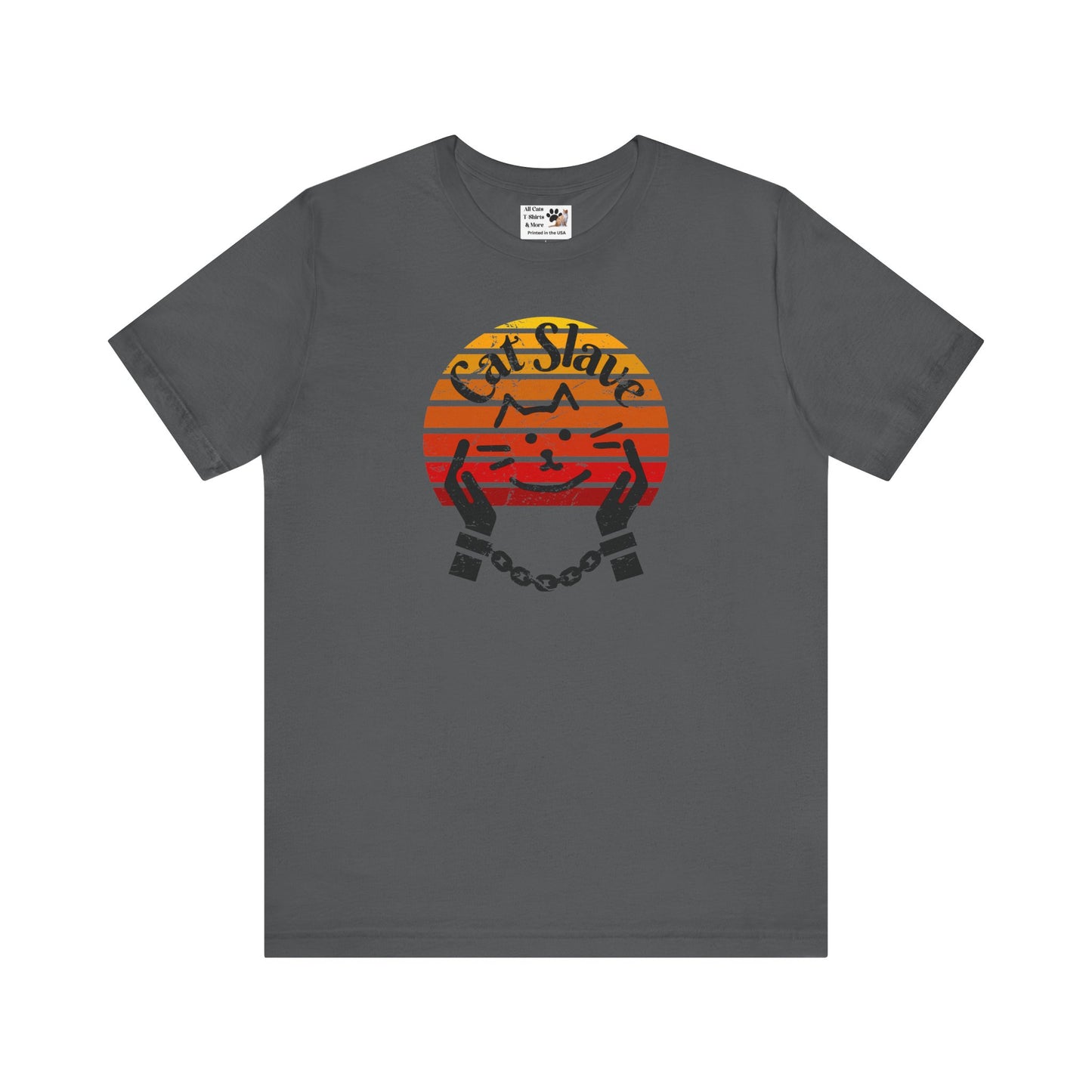 Funny Cat Slave Vintage Sunset T-Shirt, Unisex Jersey Tee - Casual & Trendy "Distressed Grunge Style" Design