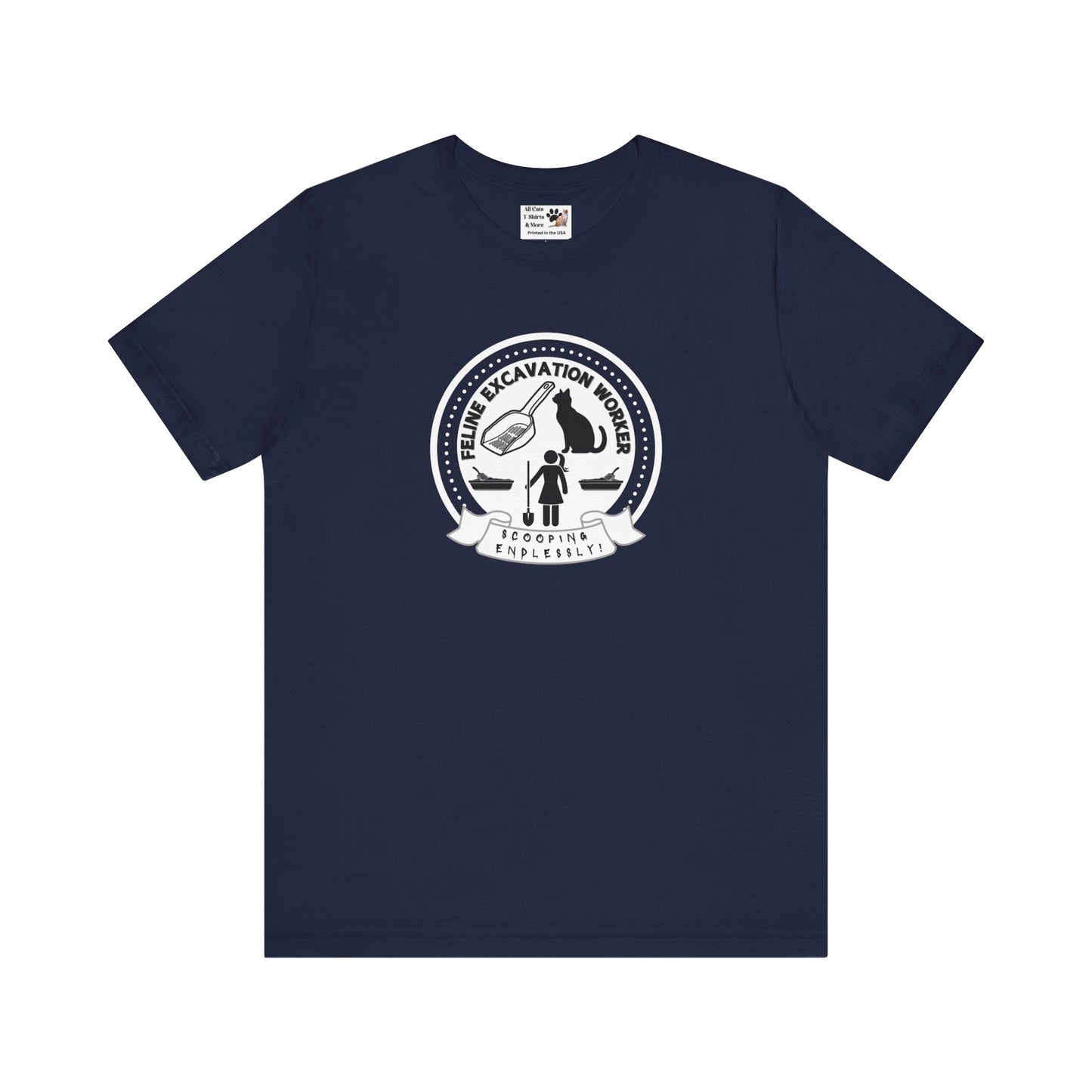 Fun Female Feline Excavation Worker Graphic T-Shirt - (Unisex Jersey Tee - Perfect for Cat Owners!)