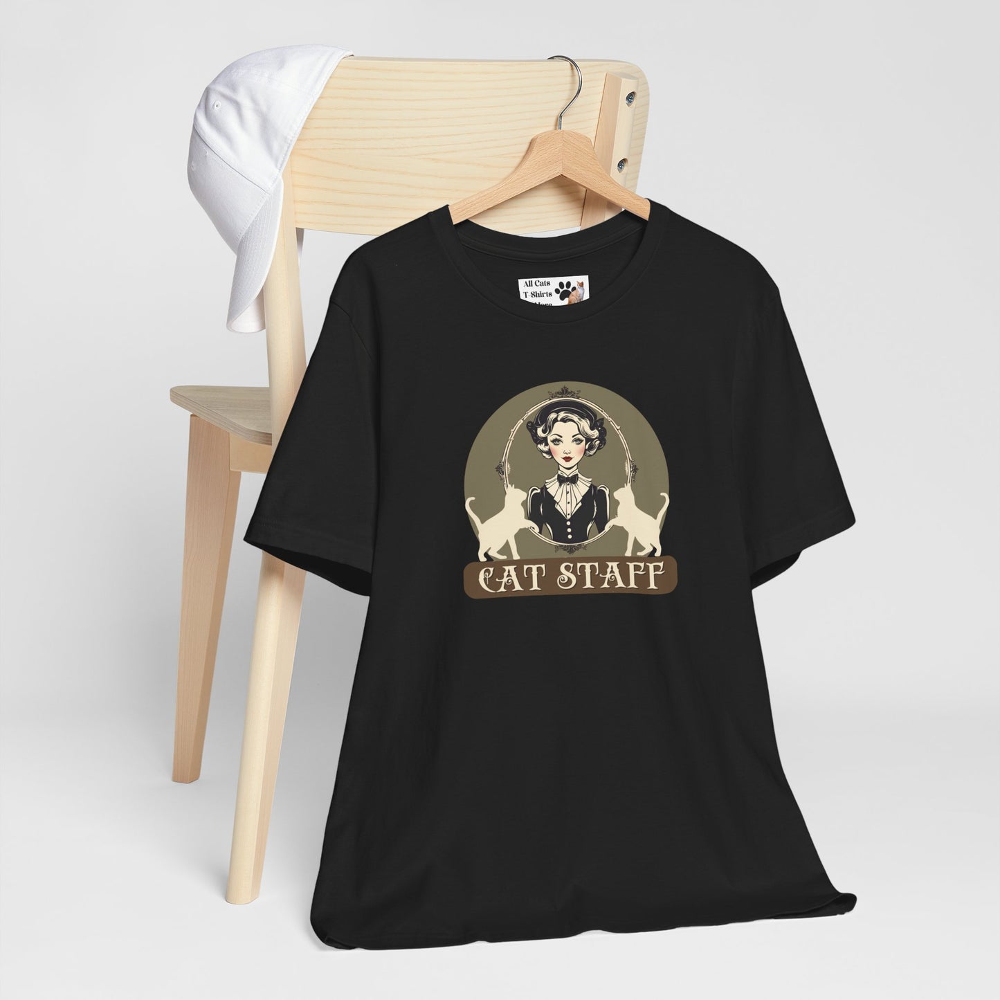 Cat Staff T-Shirt - ("Victorian Era Style" - Unisex Jersey Tee - Perfect for Cat Lovers)