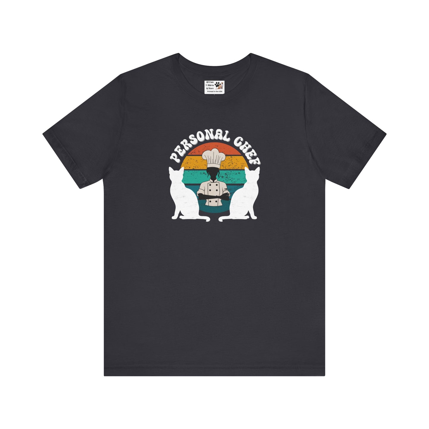 Personal Chef for Cats T-Shirt (#20 - Distressed Style Vintage Sunset, Unisex Jersey Tee)