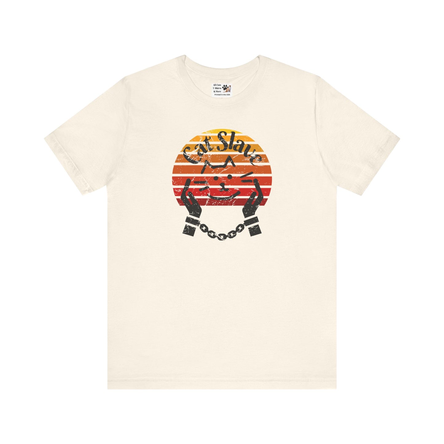 Funny Cat Slave Vintage Sunset T-Shirt, Unisex Jersey Tee - Casual & Trendy "Distressed Grunge Style" Design