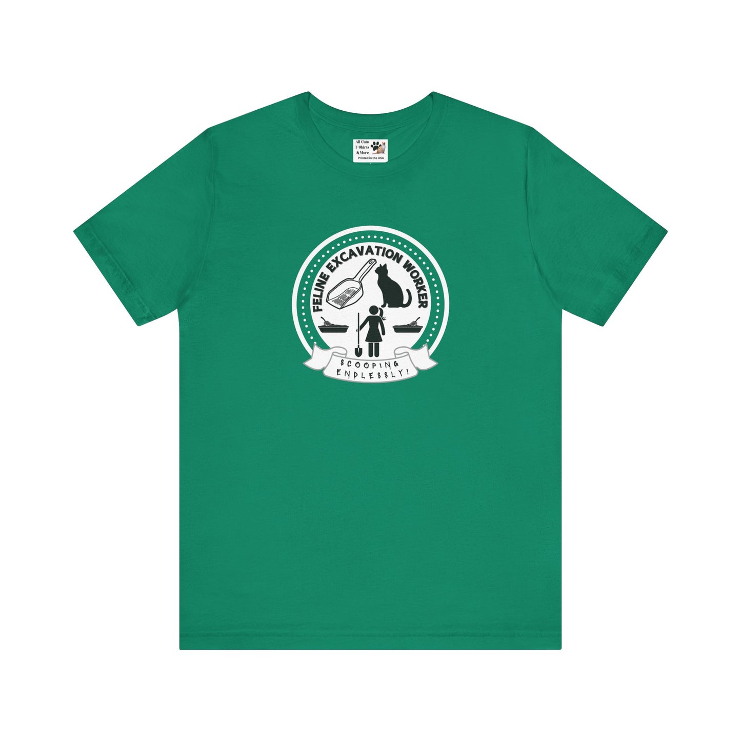 Fun Female Feline Excavation Worker Graphic T-Shirt - (Unisex Jersey Tee - Perfect for Cat Owners!)