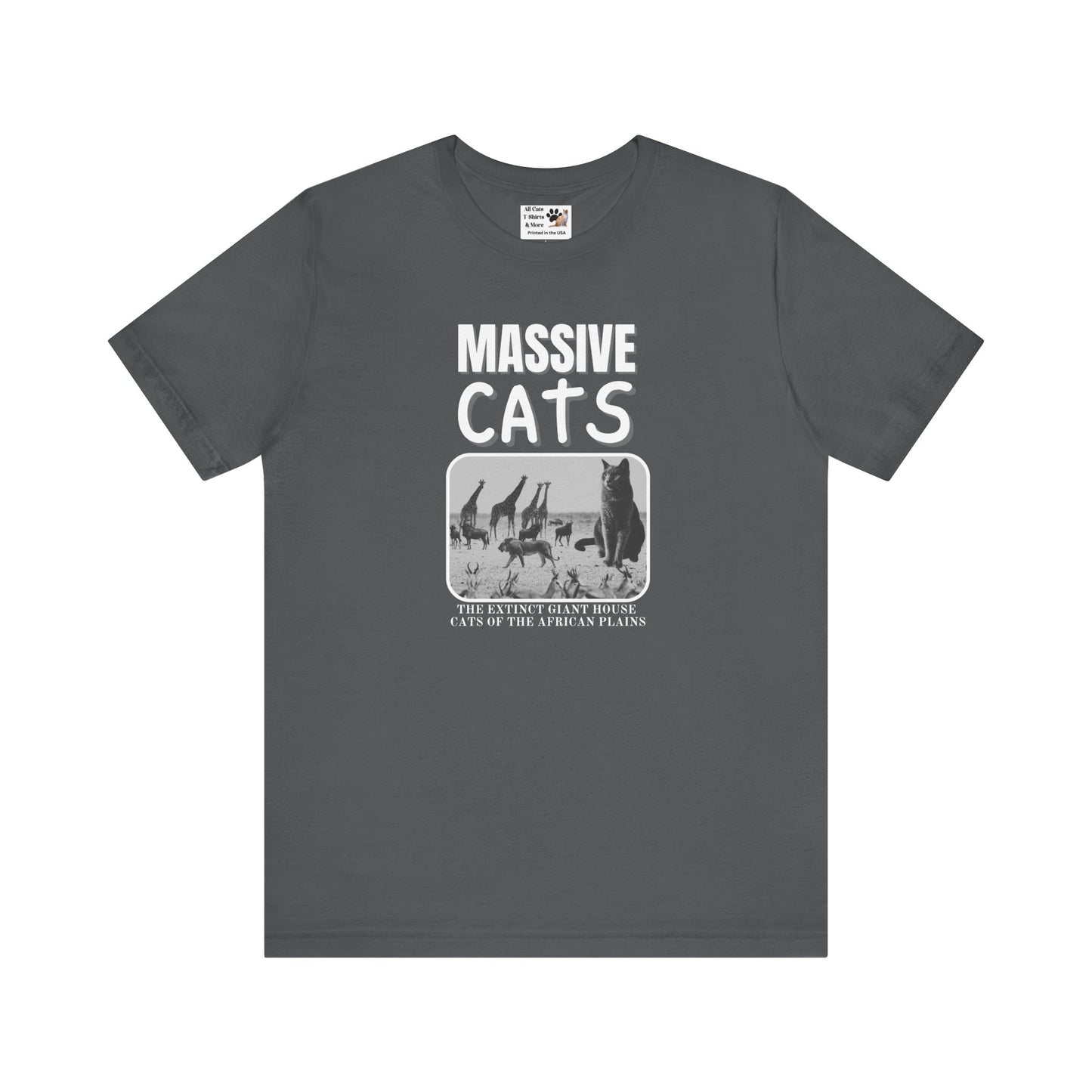 A Massive Cats T-Shirt - Huge House Cat on African Plain - (Vintage Inspired, Funny Cat Unisex Jersey Tee - Perfect for Cat Fans!)