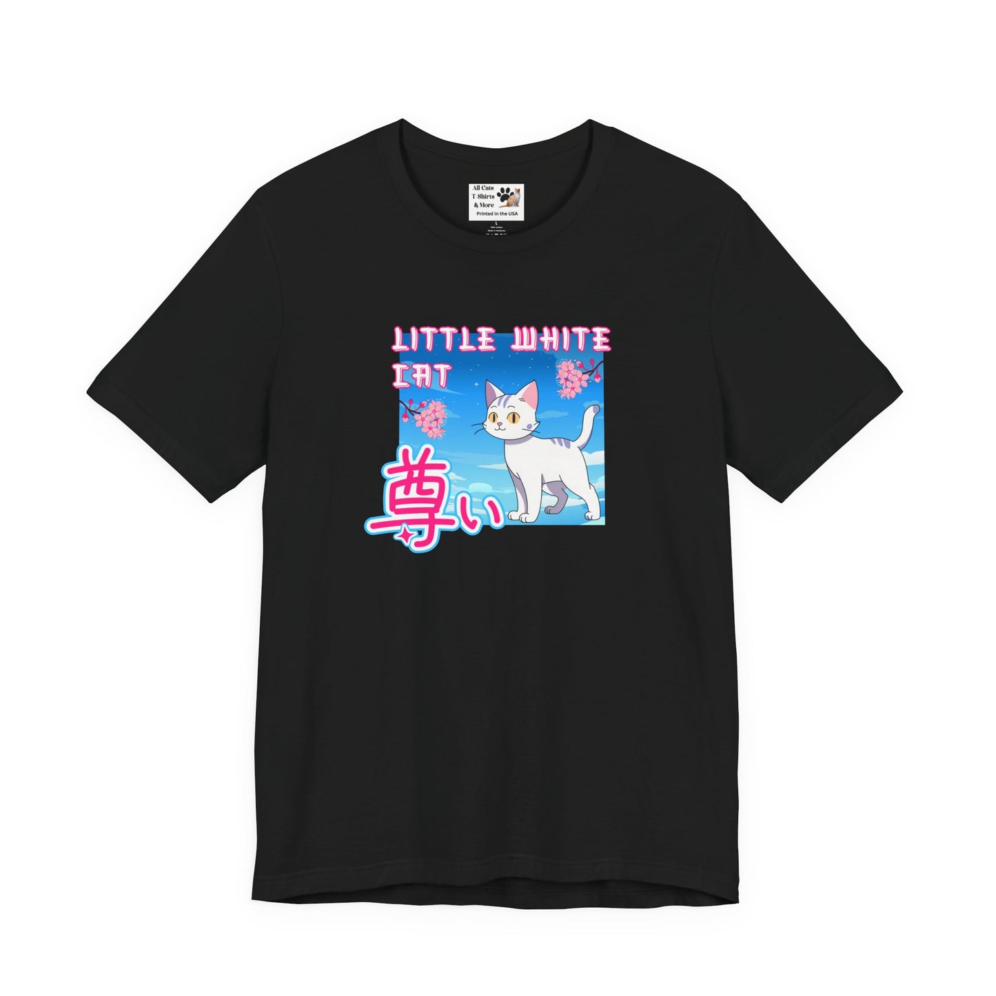 "Little White Cat" - Anime Style Design for Cat Lovers - (Unisex Jersey Short Sleeve Tee - Cute Cat Graphic Tee)