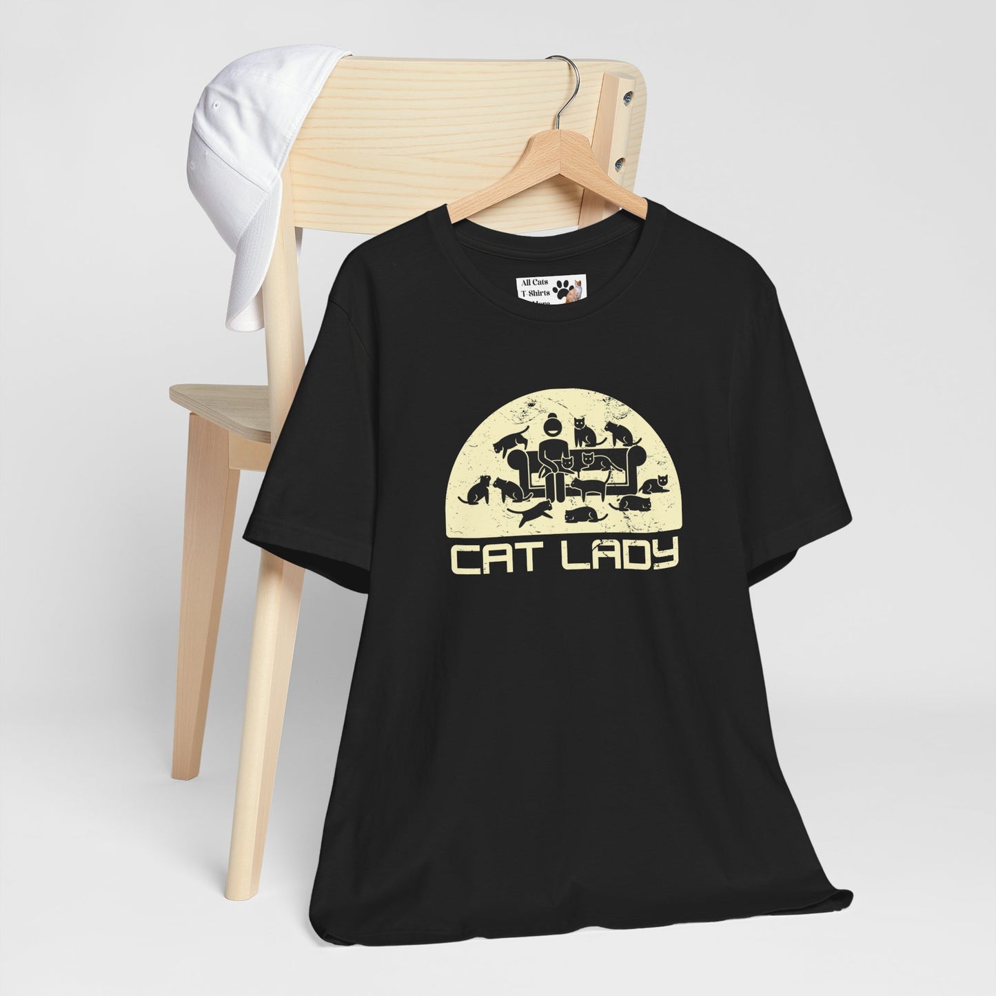 Cute Cat Lady T-Shirt - (Distressed Style - Unisex Jersey Tee - Perfect Gift for Cat Moms!)