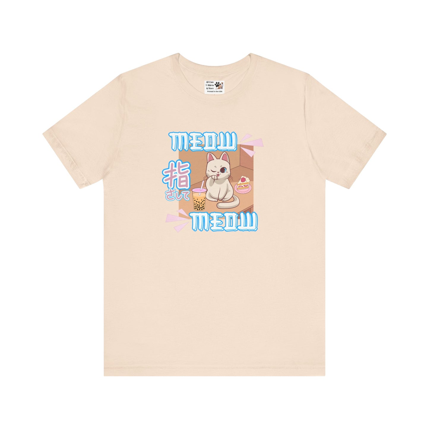 "Meow Meow Cat" - (Cute Japanese Style Cat, Unisex Jersey Tee - Fun & Playful Design)
