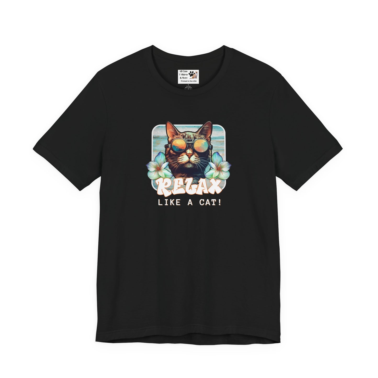 Relax Like a Cat Graphic Tee - (Cat Fan Shirt, Gift for Cat Owners, Cool Summer T-Shirt)