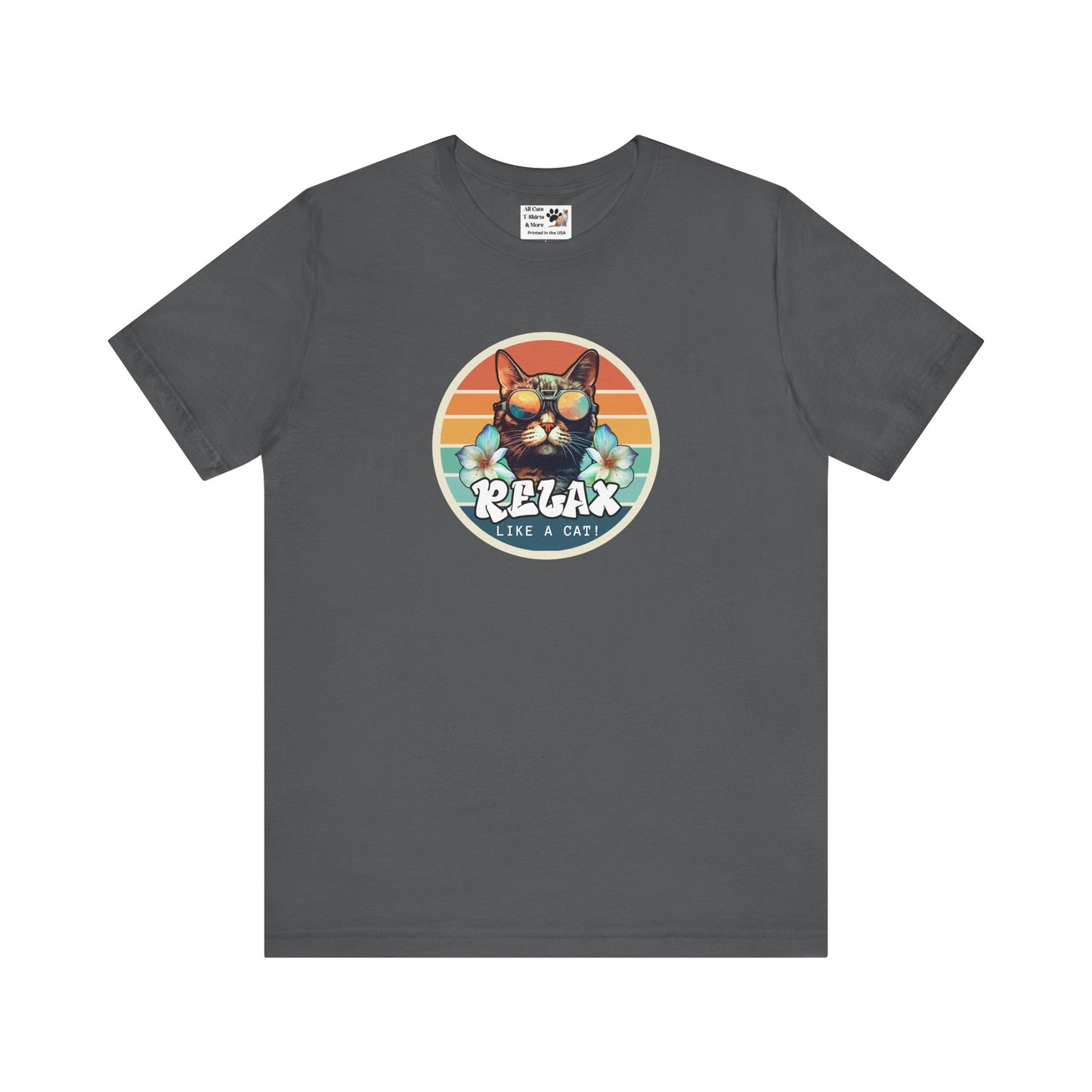 Relax Like a Cat T-Shirt - (Vintage Sunset Style Graphic, Chill Cat Graphic Tee, Unisex Casual Wear, Gift for Cat Lovers)