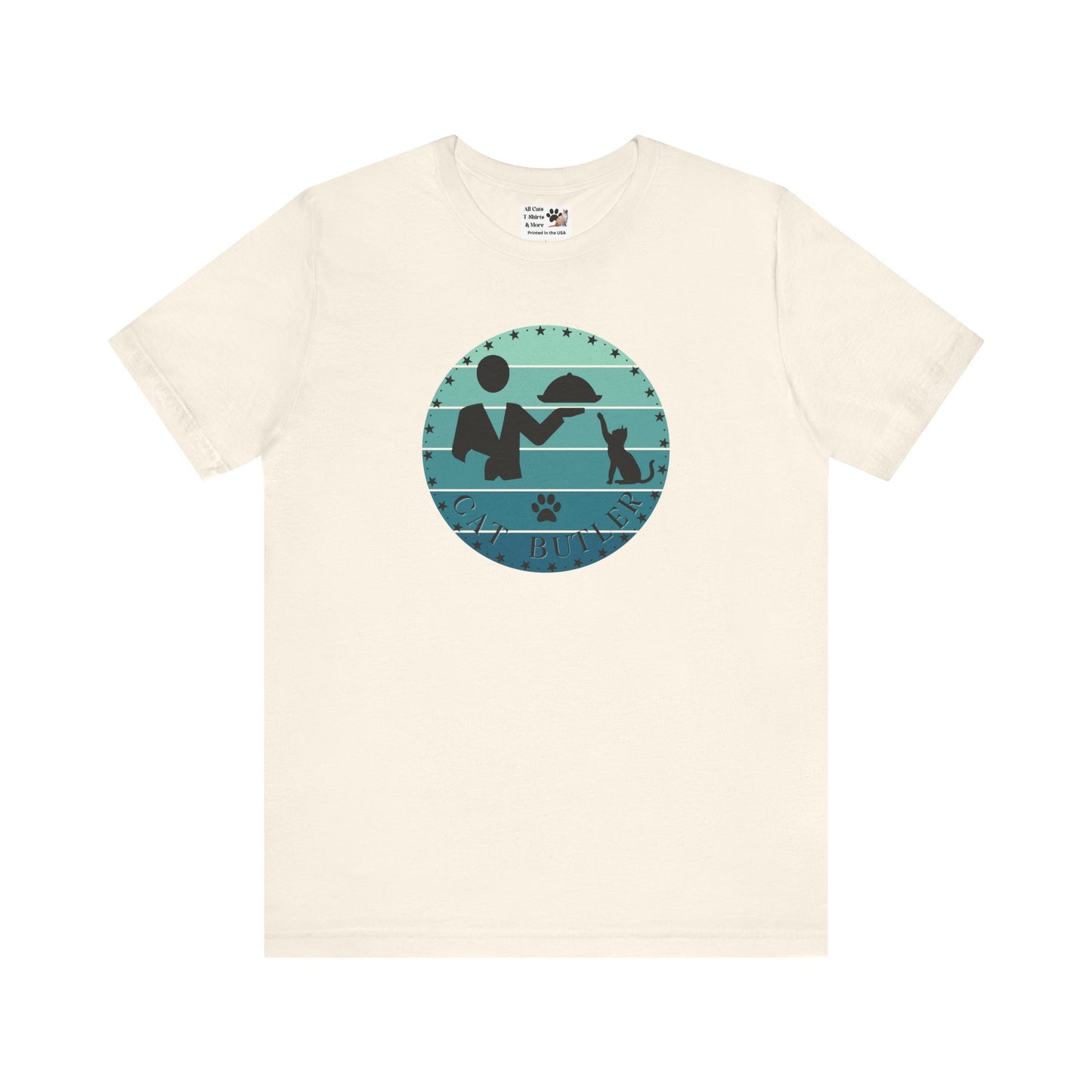 "Cat Butler" T-Shirt - Blue Vintage Sunset Style Graphic - (Unisex Jersey Short Sleeve Tee - Perfect Gift for Cat Lovers!)