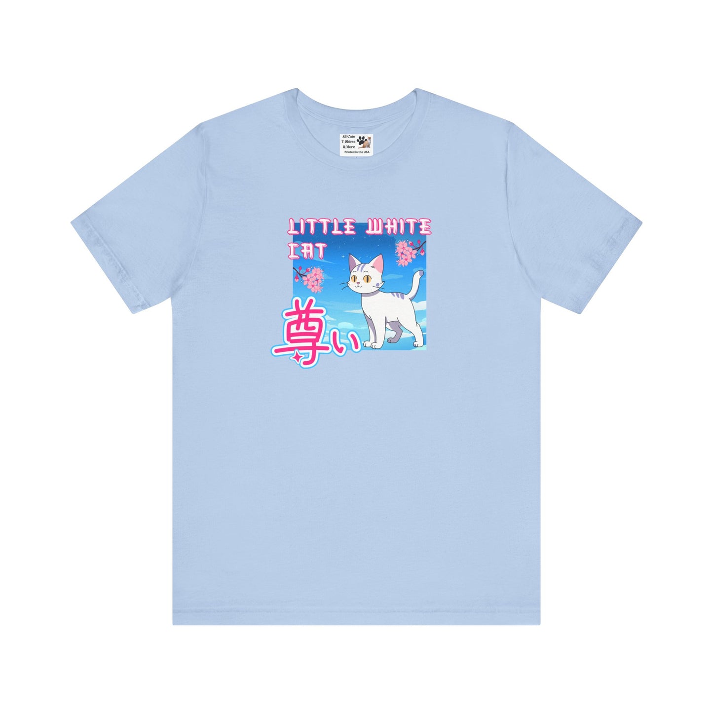 "Little White Cat" - Anime Style Design for Cat Lovers - (Unisex Jersey Short Sleeve Tee - Cute Cat Graphic Tee)