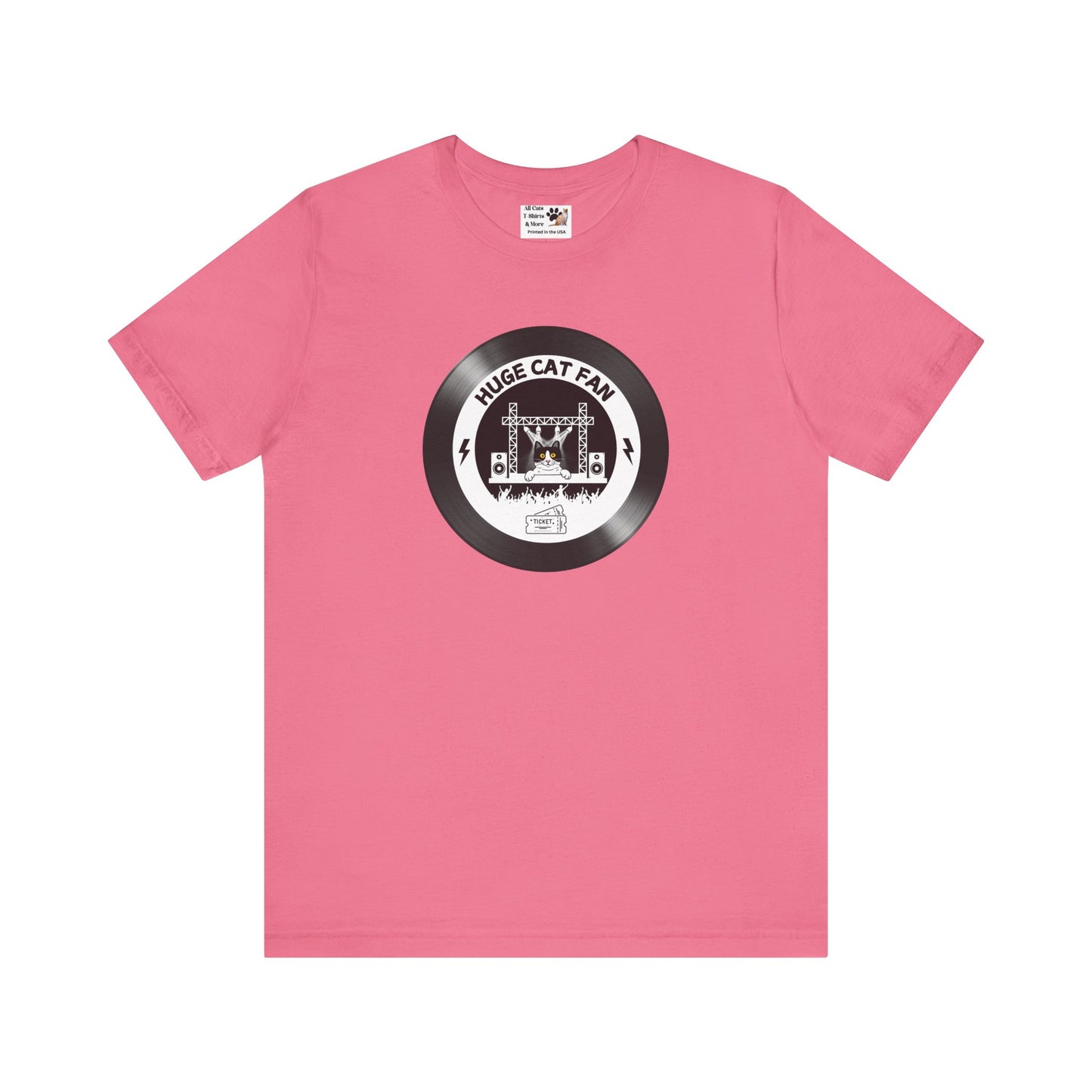 Huge Cat Fan "Record Style" T-Shirt - (Fun Unisex Jersey Tee - Music & Cat Lover T-Shirt)