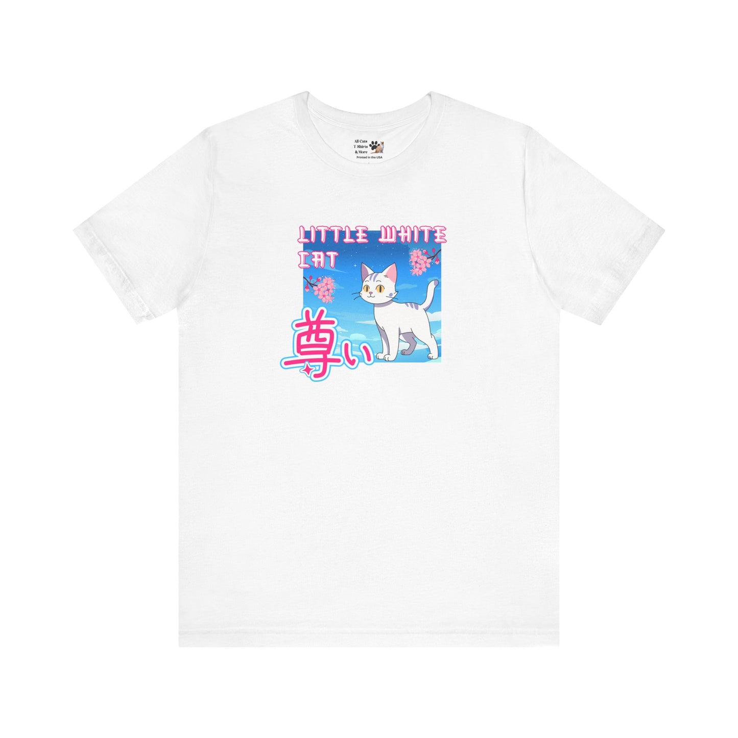 "Little White Cat" - Anime Style Design for Cat Lovers - (Unisex Jersey Short Sleeve Tee - Cute Cat Graphic Tee)