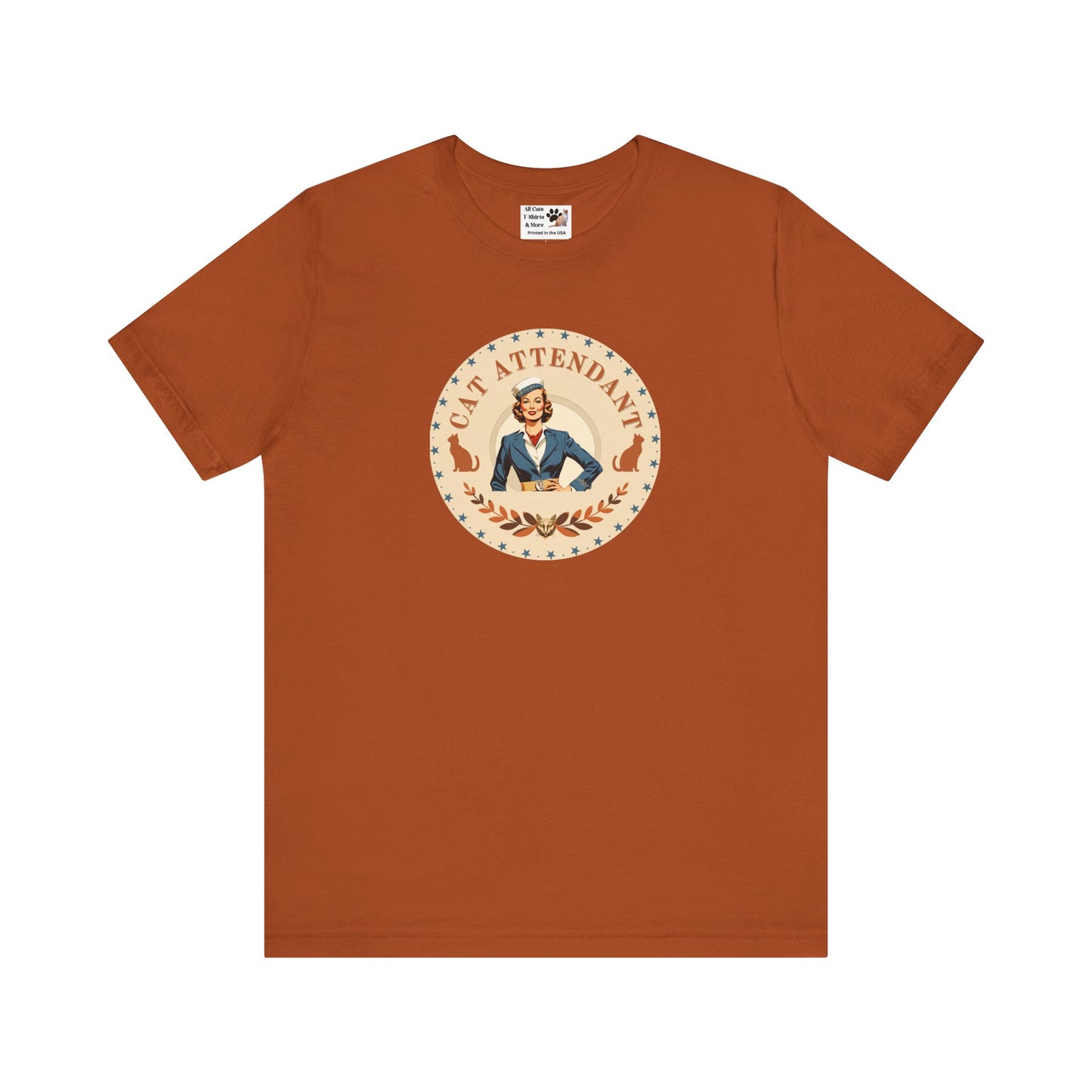 Vintage Style "Cat Attendant" T-Shirt - (Unisex Jersey Short Sleeve Tee - Perfect Gift for Cat Lovers!)