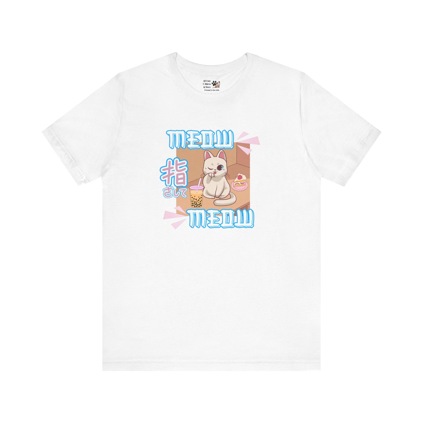 "Meow Meow Cat" - (Cute Japanese Style Cat, Unisex Jersey Tee - Fun & Playful Design)