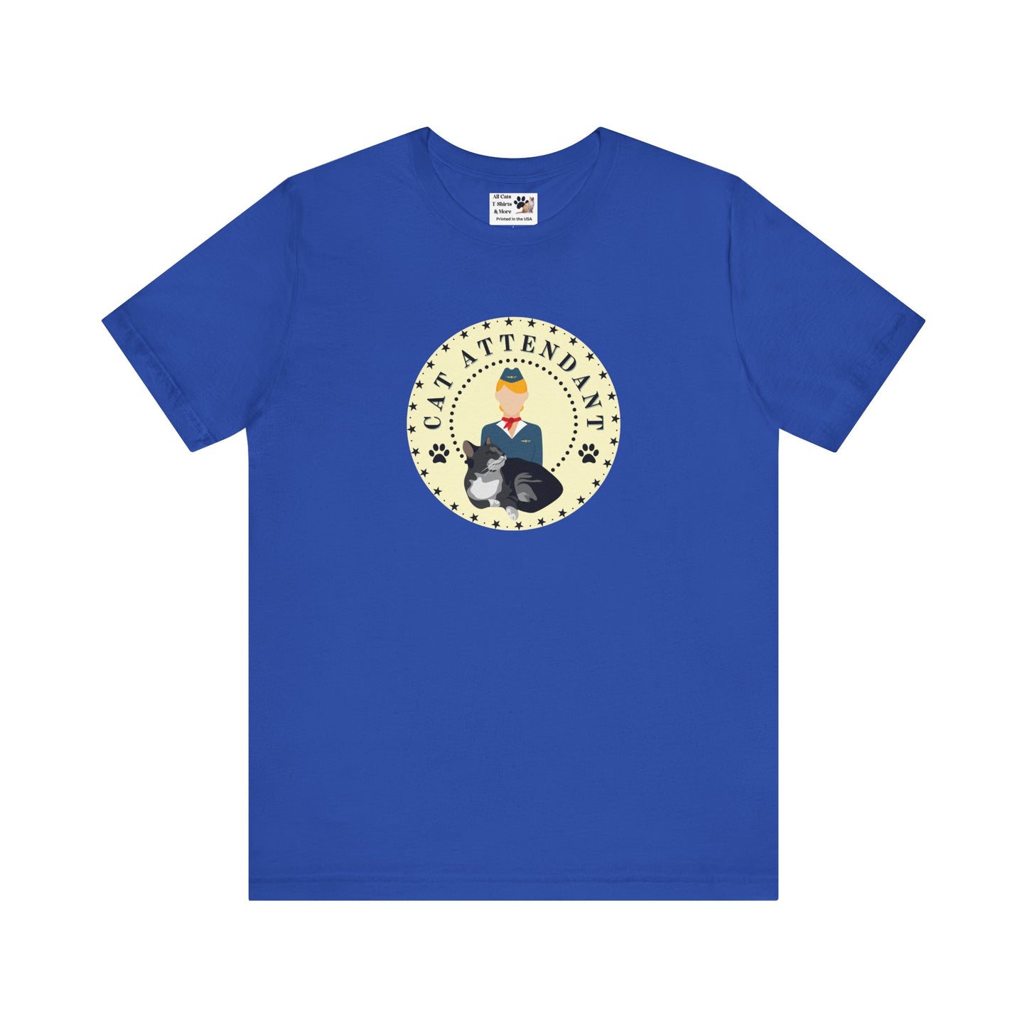 "Cat Attendant" Grey Cat T-Shirt - (Unisex Jersey Short Sleeve Tee - Perfect Gift for Cat Lovers!)