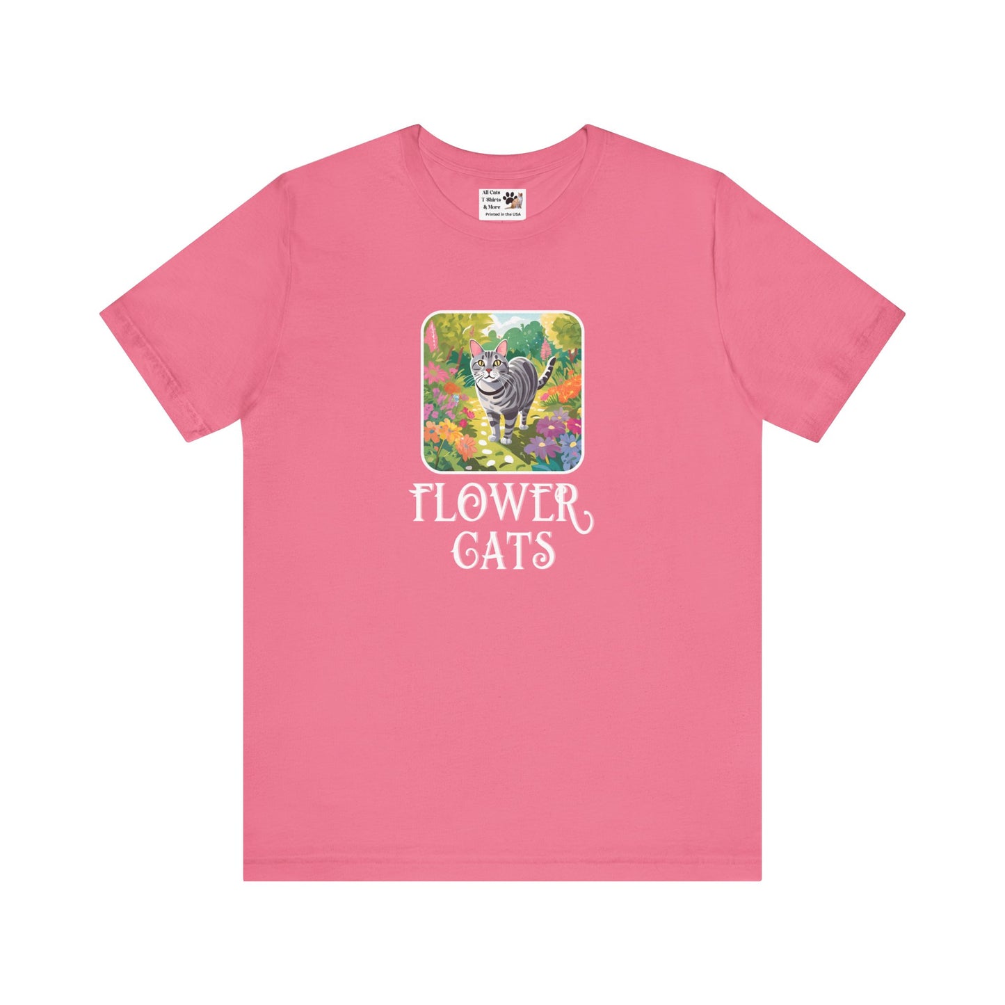 Flower Cats T-Shirts - (Flower Cats Tee #4, Cat in Wildflower Garden T-Shirt, Cat Mom Tee)