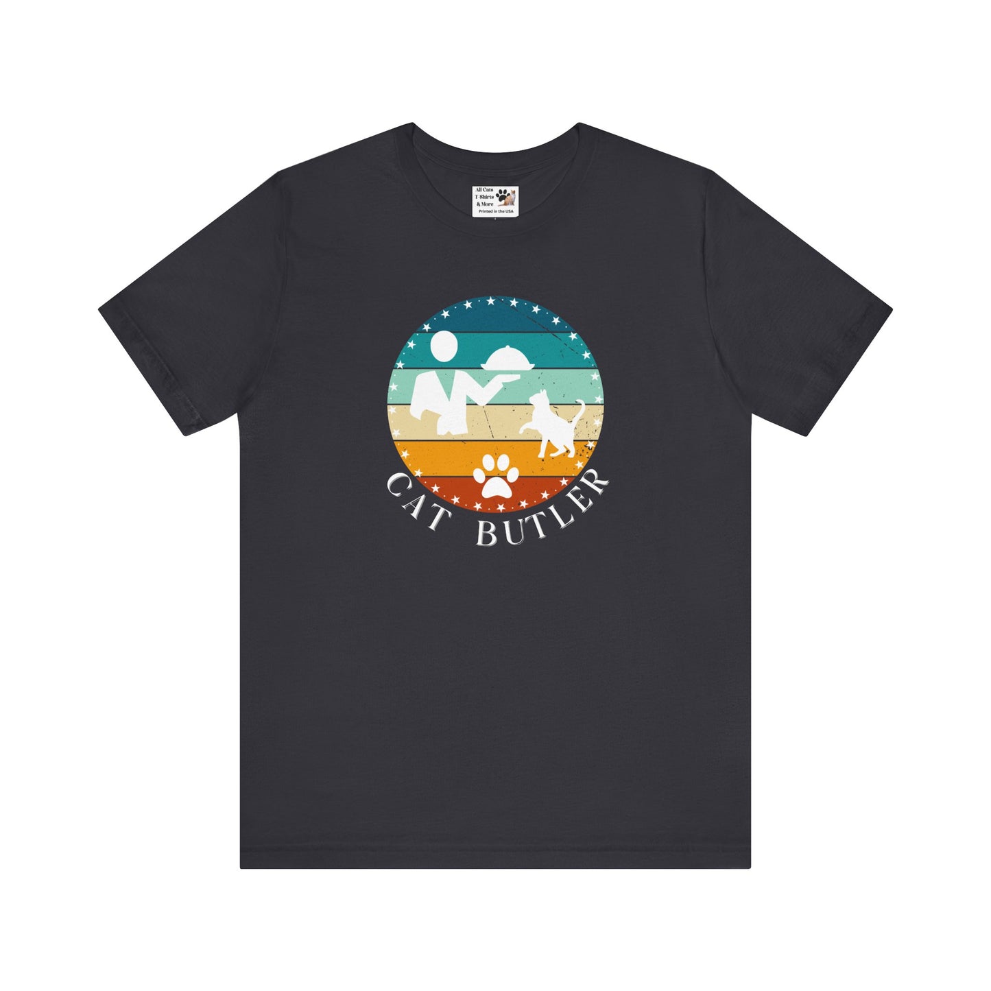 "Cat Butler" T-Shirt - Vintage Sunset Style Graphic - (Unisex Jersey Short Sleeve Tee - Perfect Gift for Cat Lovers!)