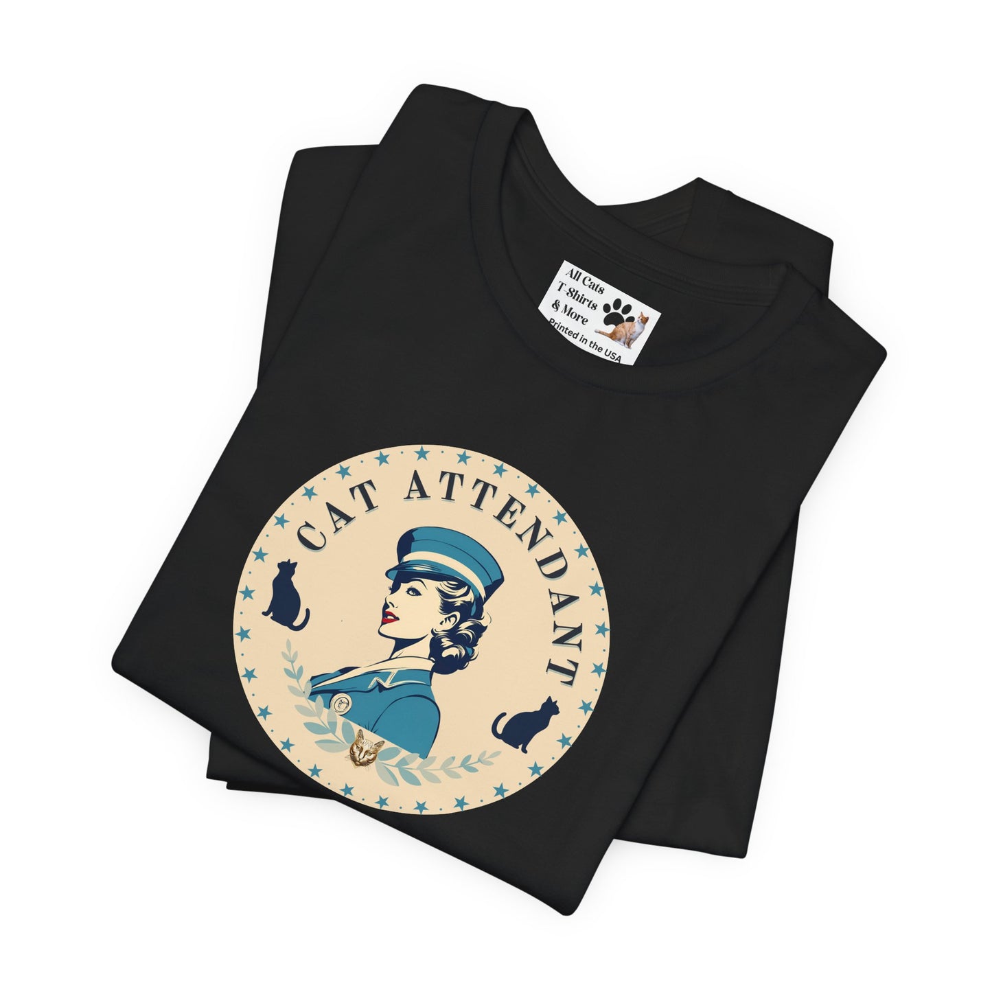 Vintage Style "Cat Attendant" T-Shirt - (Unisex Jersey Short Sleeve Tee - Perfect Gift for Cat Lovers!)