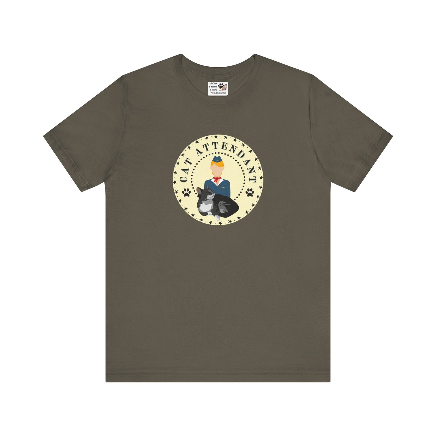 "Cat Attendant" Grey Cat T-Shirt - (Unisex Jersey Short Sleeve Tee - Perfect Gift for Cat Lovers!)