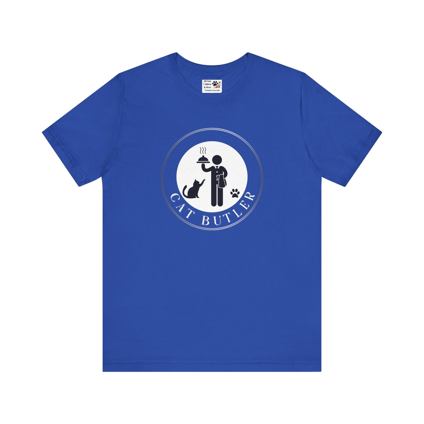 "Cat Butler" T-Shirt - With Black & White Graphic - (Unisex Jersey Short Sleeve Tee - Perfect Gift for Cat Lovers!)