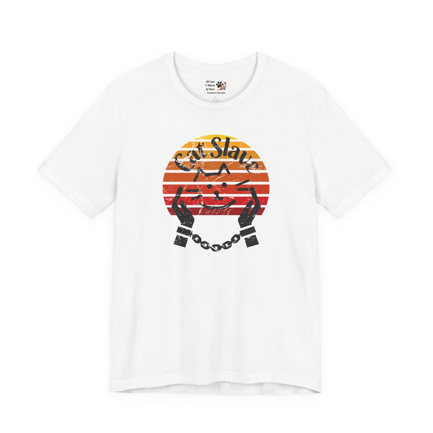 Funny Cat Slave Vintage Sunset T-Shirt, Unisex Jersey Tee - Casual & Trendy "Distressed Grunge Style" Design