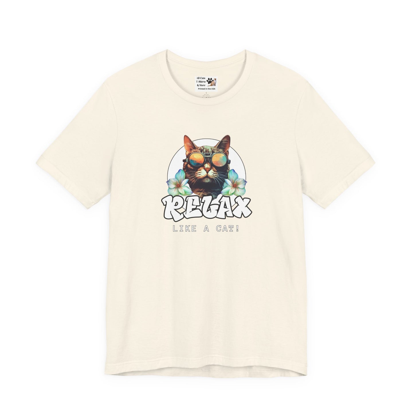 Relax Like a Cat Graphic T-Shirt (#2) - Cat Fan Shirt, Gift for Cat Owners, Tropical Style Summer Tee