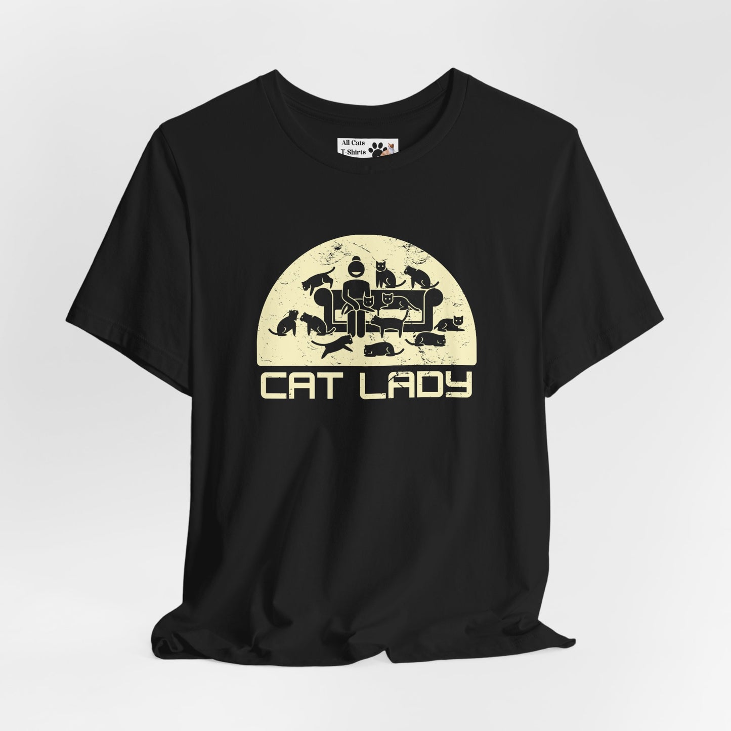 Cute Cat Lady T-Shirt - (Distressed Style - Unisex Jersey Tee - Perfect Gift for Cat Moms!)
