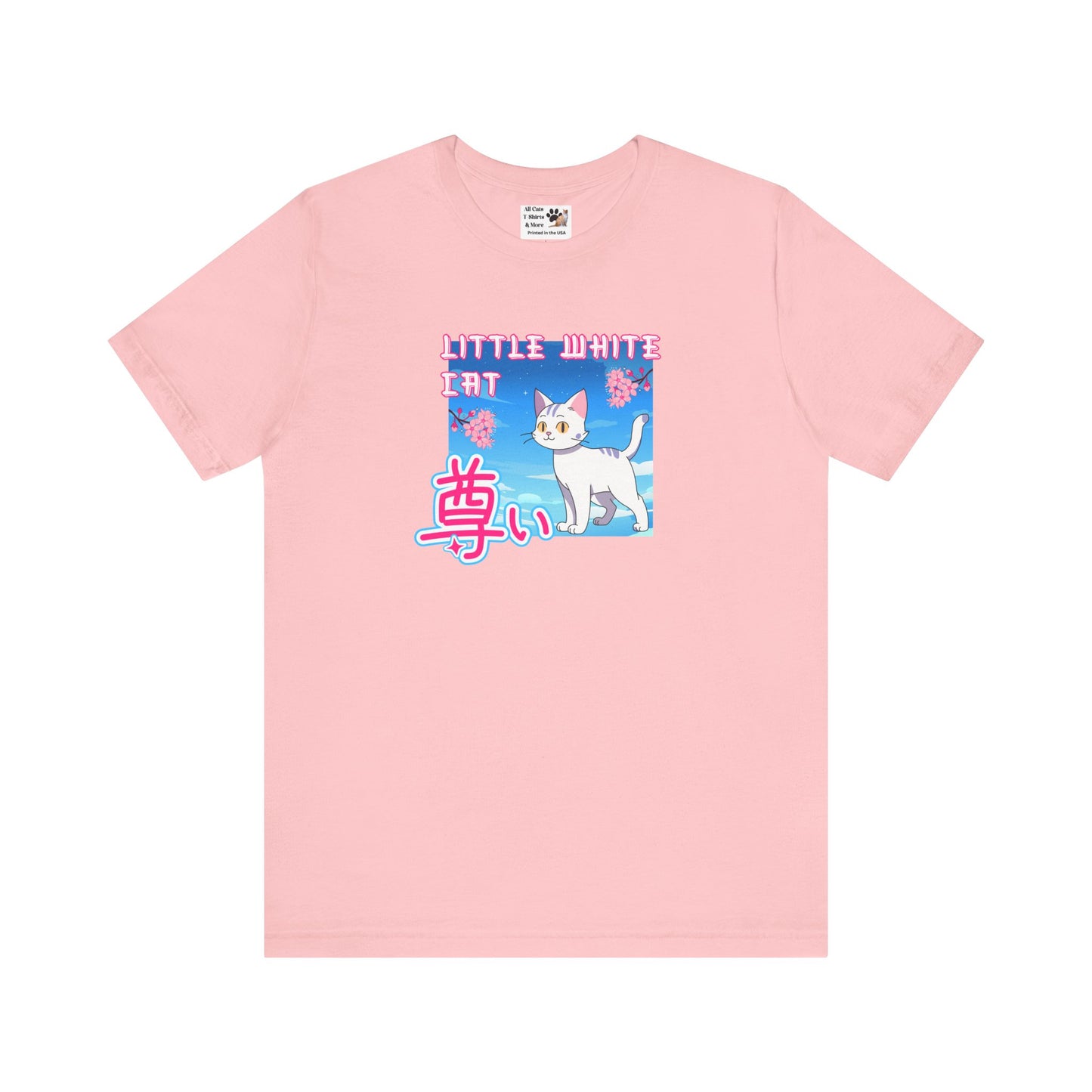 "Little White Cat" - Anime Style Design for Cat Lovers - (Unisex Jersey Short Sleeve Tee - Cute Cat Graphic Tee)