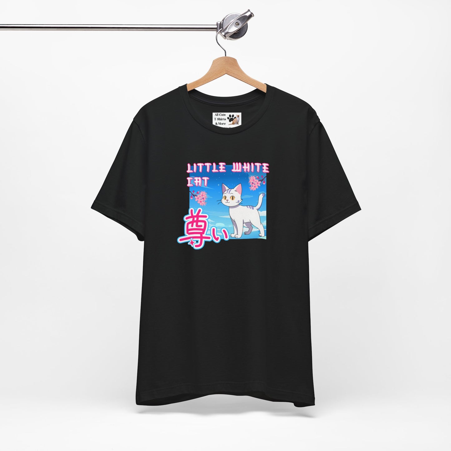 "Little White Cat" - Anime Style Design for Cat Lovers - (Unisex Jersey Short Sleeve Tee - Cute Cat Graphic Tee)