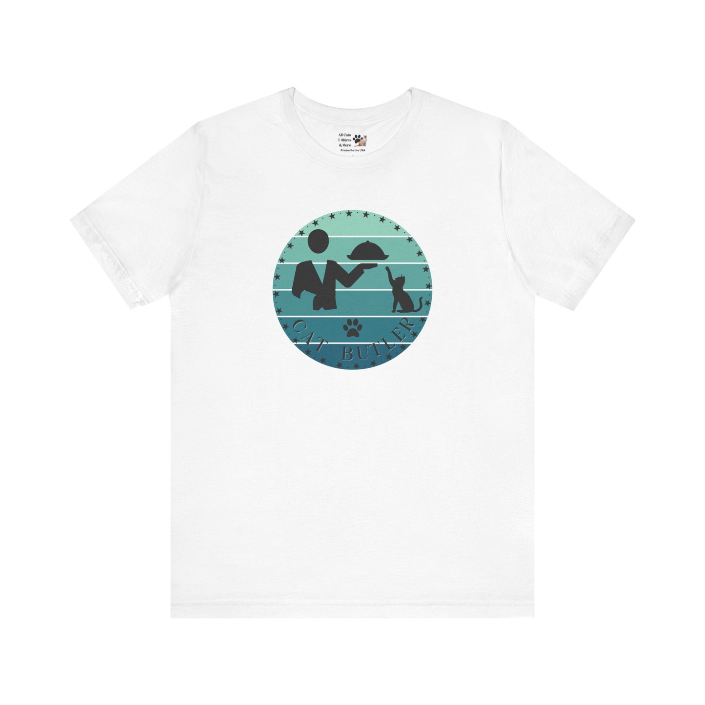 "Cat Butler" T-Shirt - Blue Vintage Sunset Style Graphic - (Unisex Jersey Short Sleeve Tee - Perfect Gift for Cat Lovers!)