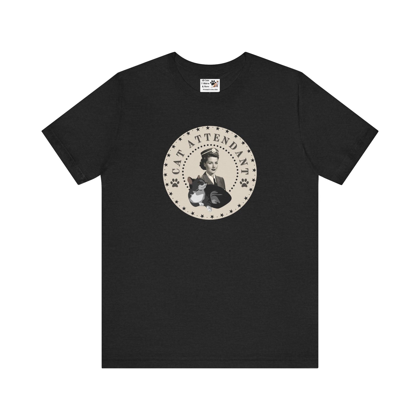 Vintage Style "Cat Attendant" T-Shirt - (Unisex Jersey Short Sleeve Tee - Perfect Gift for Cat Lovers!)