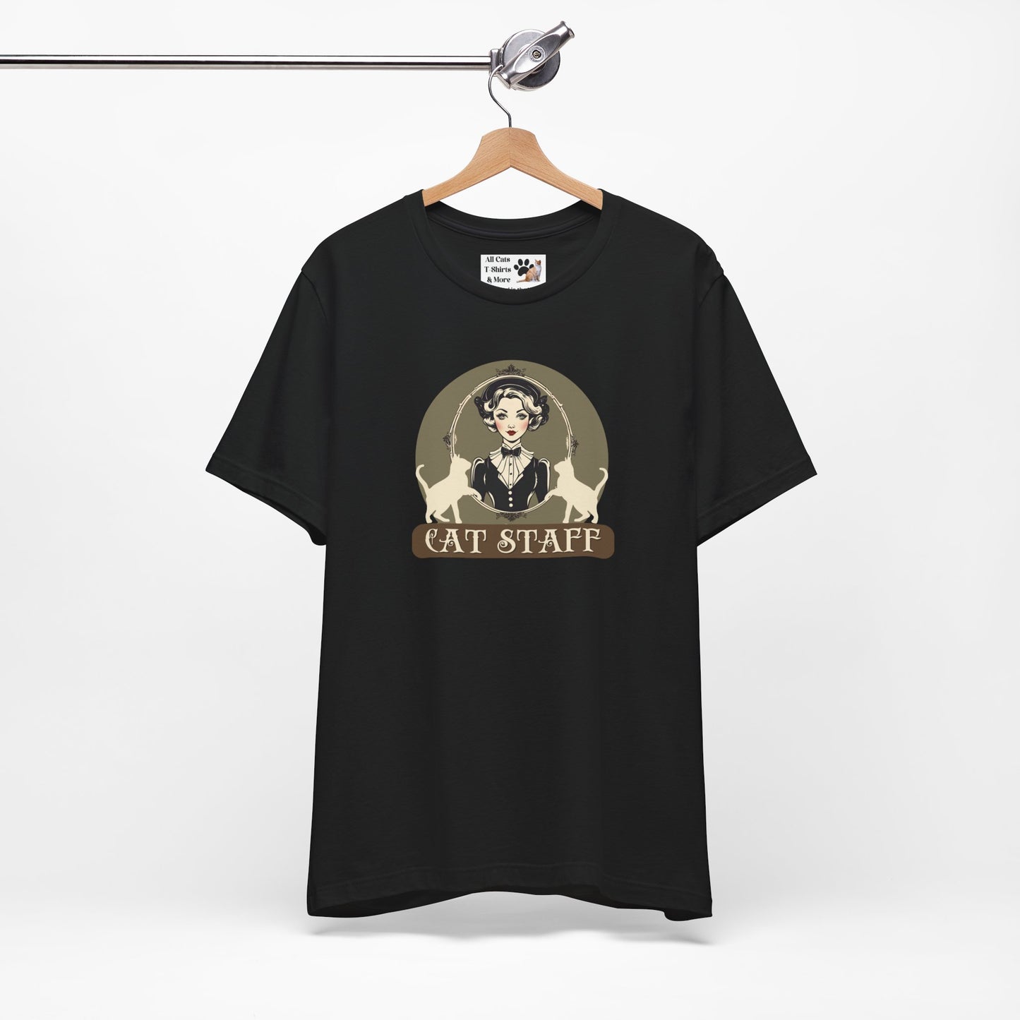 Cat Staff T-Shirt - ("Victorian Era Style" - Unisex Jersey Tee - Perfect for Cat Lovers)