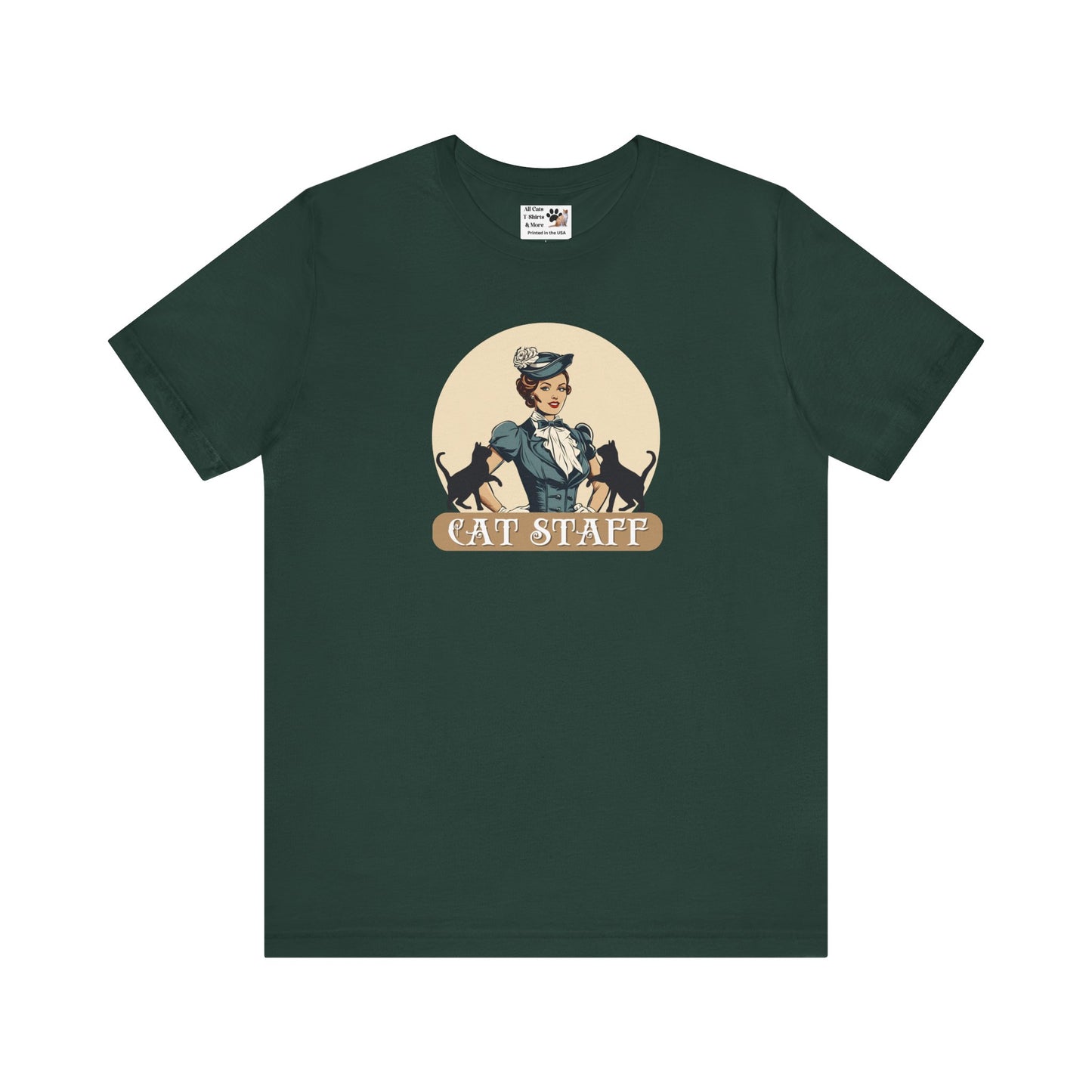 Cat Staff T-Shirt - ("Victorian Era Style" - Unisex Jersey Tee - Perfect for Cat Lovers)