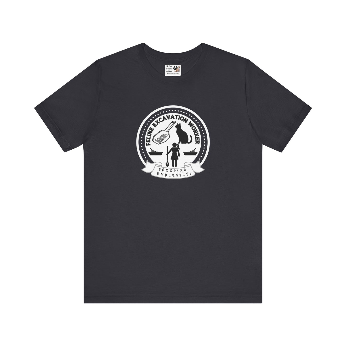 Fun Female Feline Excavation Worker Graphic T-Shirt - (Unisex Jersey Tee - Perfect for Cat Owners!)