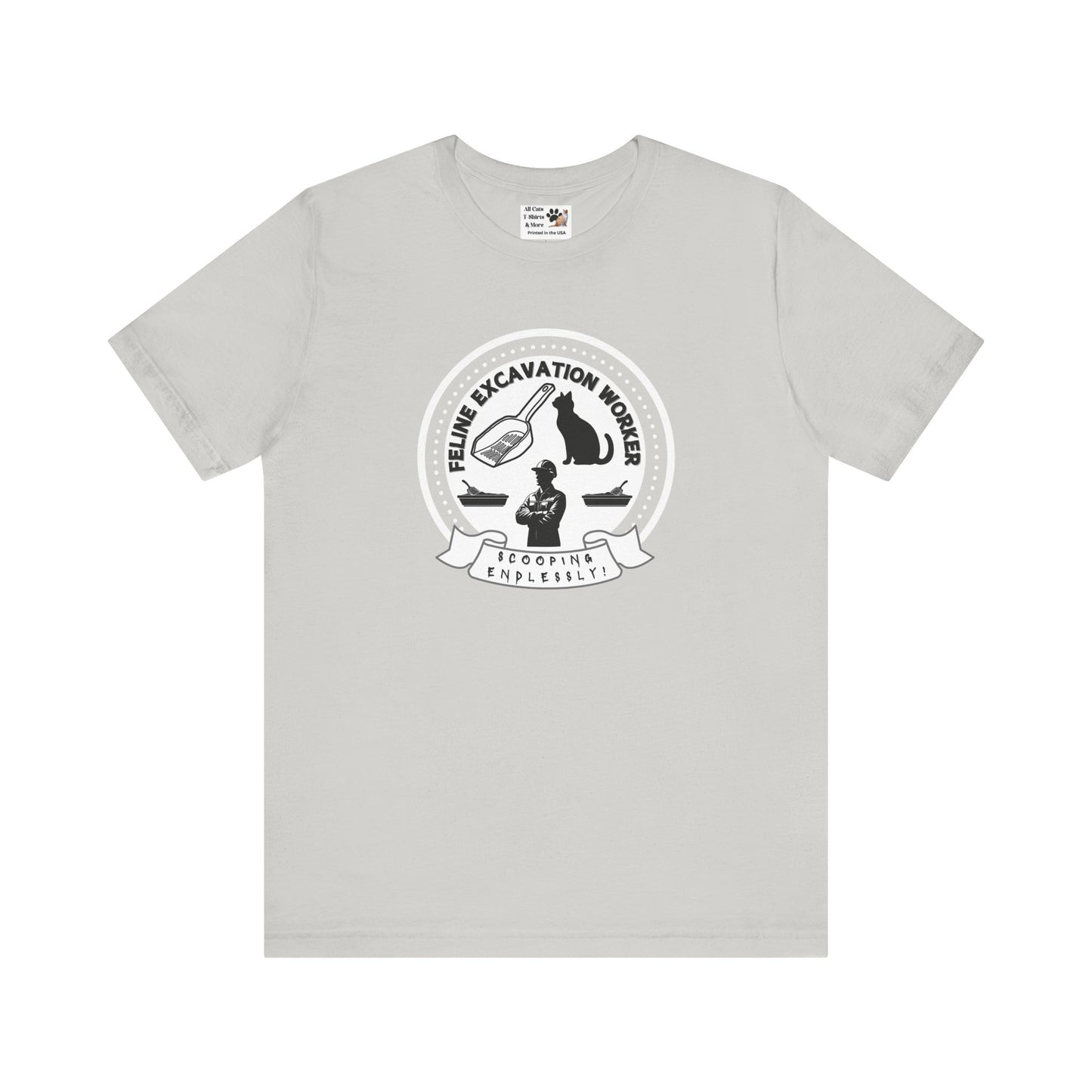 Fun Feline Excavation Worker Graphic T-Shirt - (Unisex Jersey Tee - Perfect for Cat Owners!)