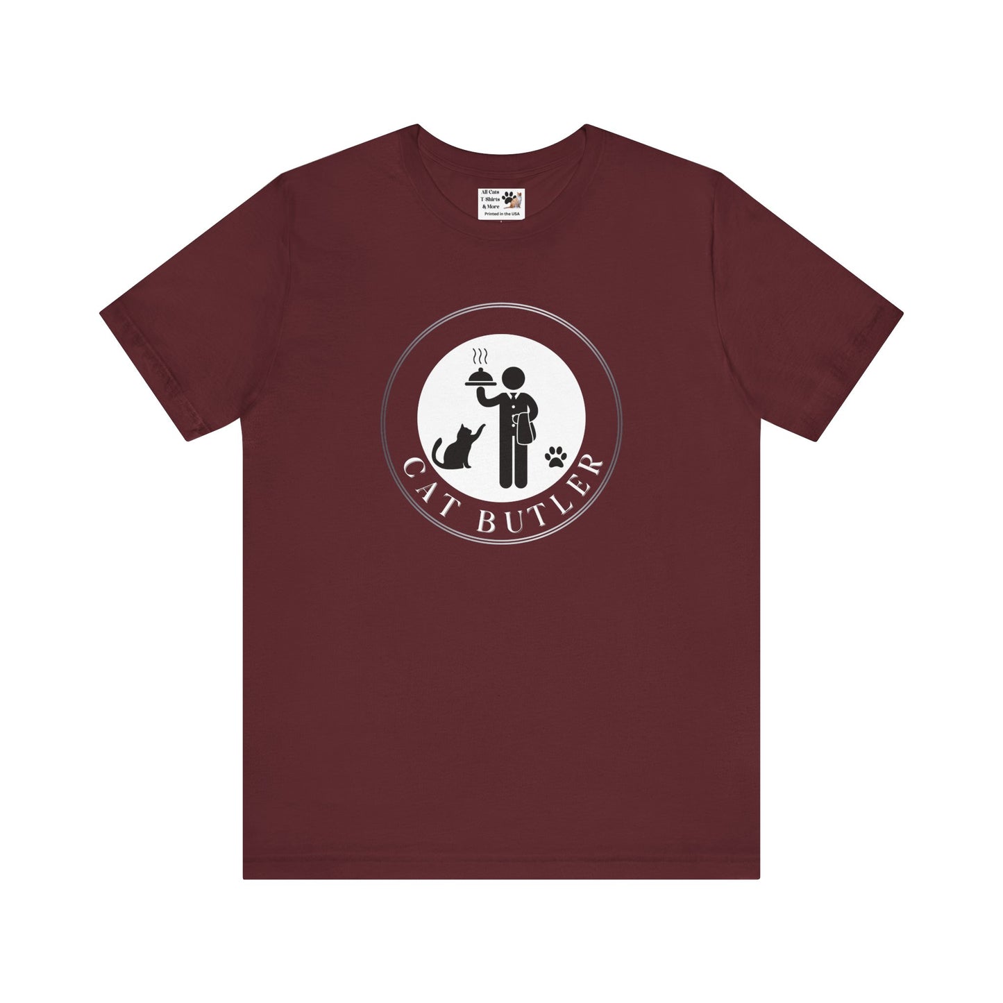 "Cat Butler" T-Shirt - With Black & White Graphic - (Unisex Jersey Short Sleeve Tee - Perfect Gift for Cat Lovers!)