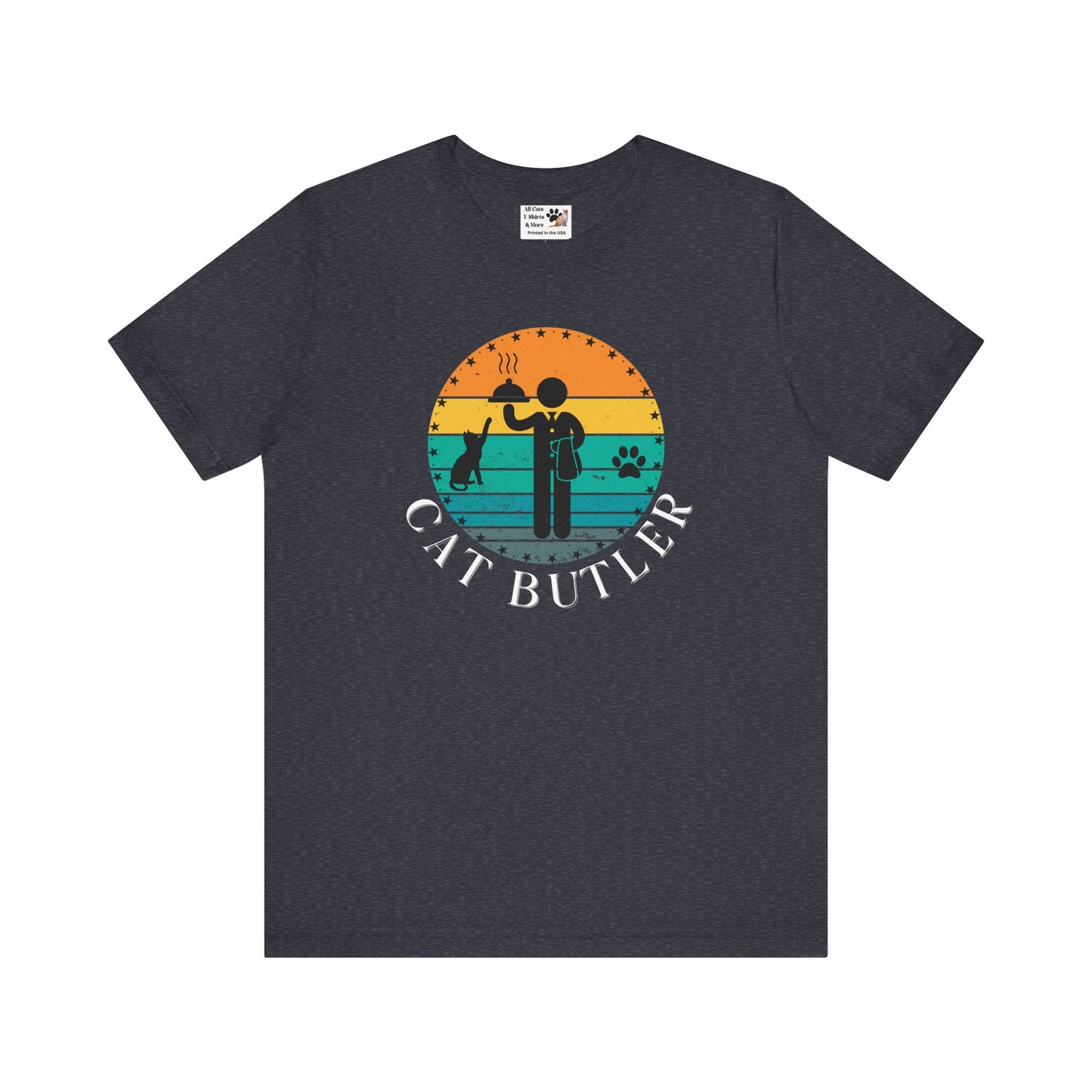 Cat Butler T-Shirt - (A Colorful "Vintage Sunset Style" Design, Unisex Short Sleeve Tee - Perfect for Cat Parents!)